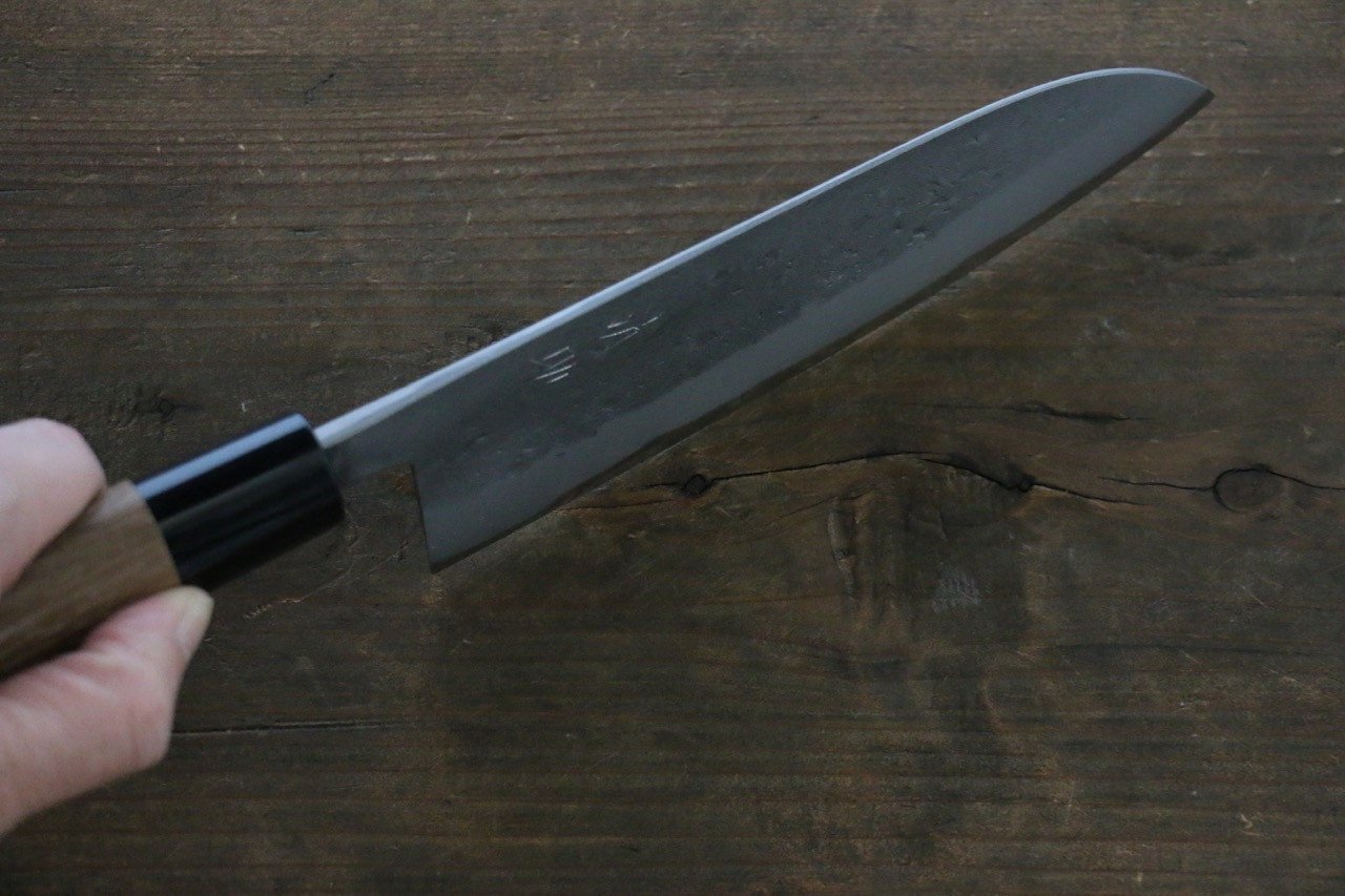Premium Seisuke Blue Steel No.2 Nashiji Santoku Knife 165mm - Japanese Chef Knife with Chestnut Wood Handle - Perfect for Slicing, Dicing & Chopping Vegetables, Meat & Fish