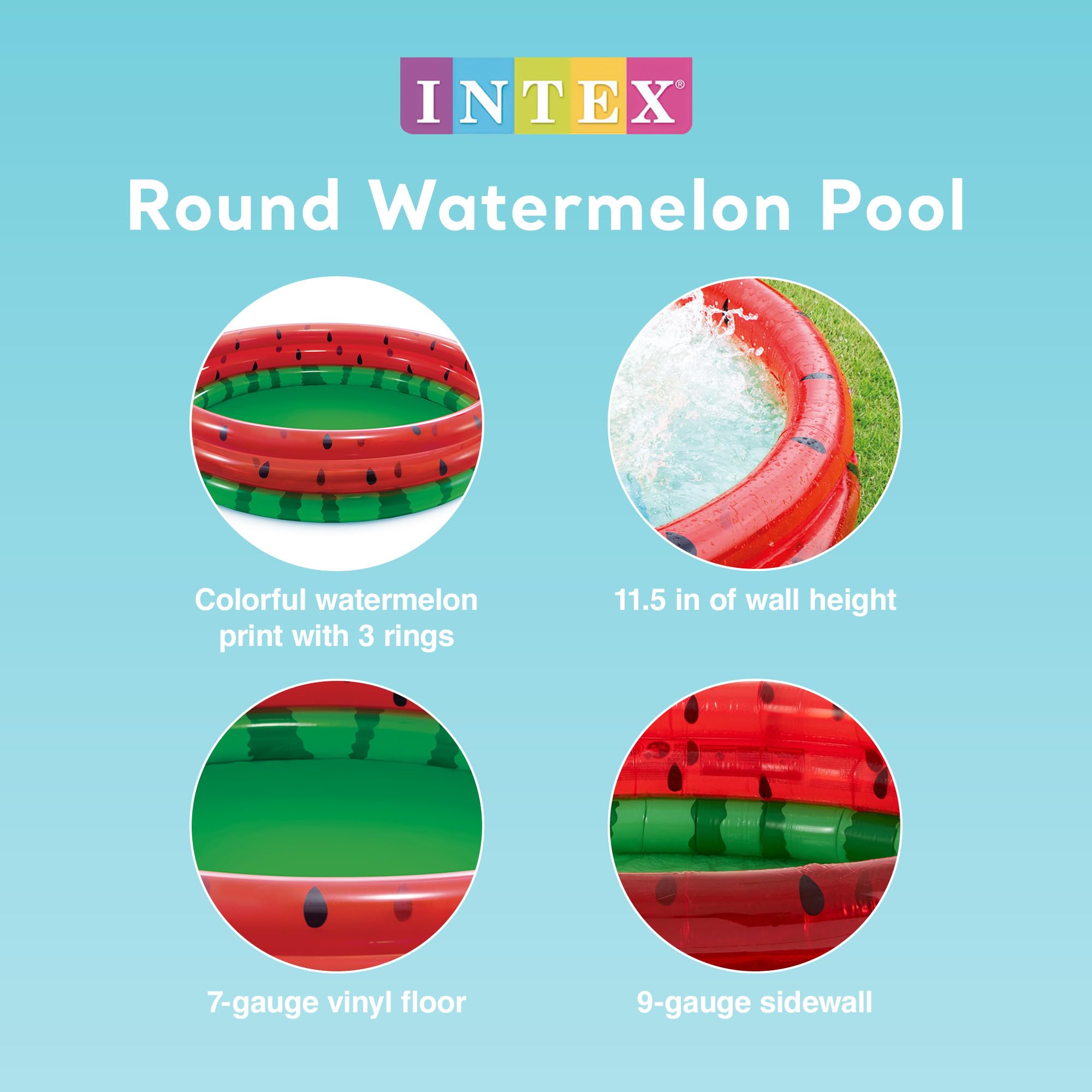 Intex 66-Inch Round Inflatable Outdoor Kids Swimming Pool - Watermelon Design for Ages 2+ - Perfect for Backyard Fun, Summer Parties, and Family Gatherings
