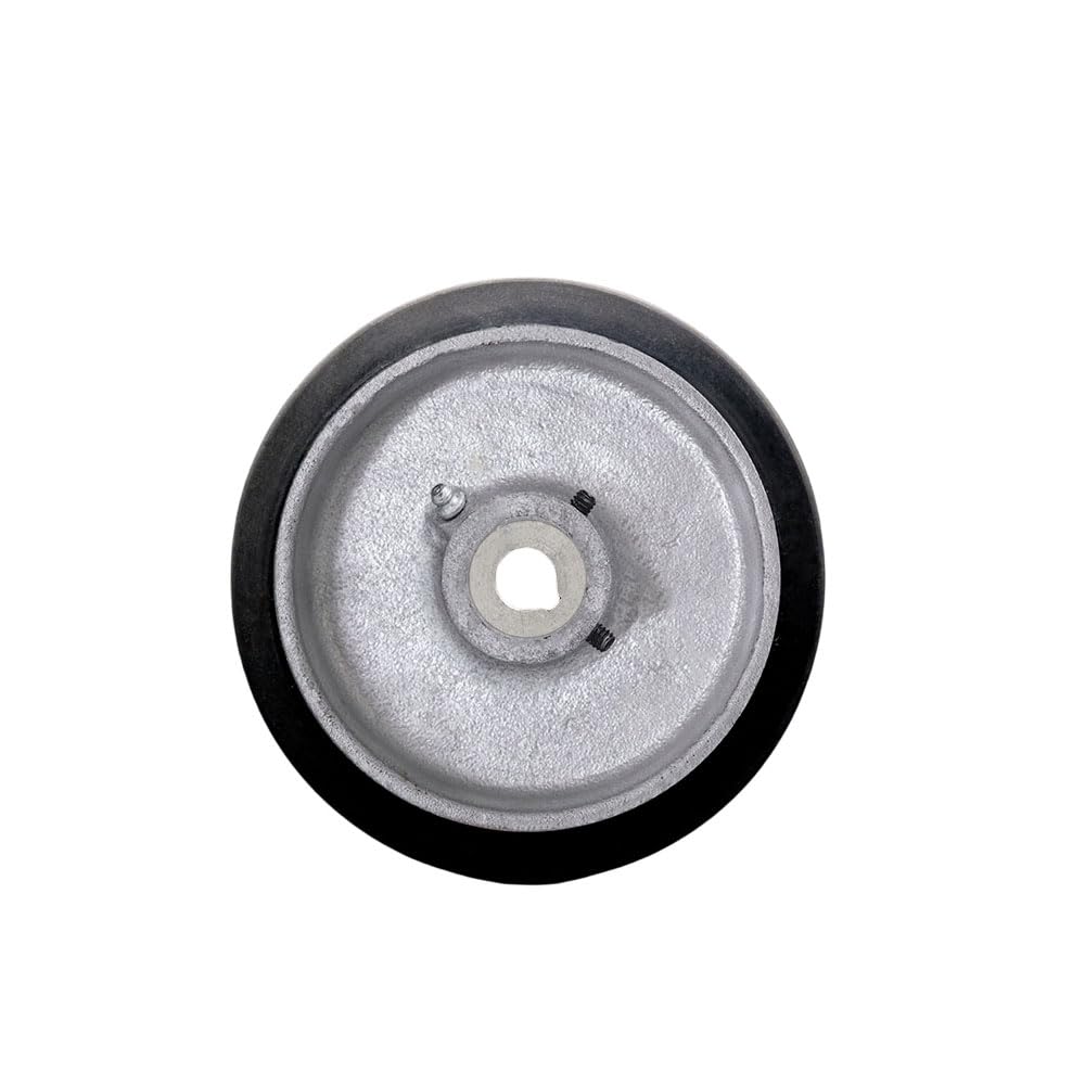 8x3 Inch Rubber Tread Cast Iron Keyed Drive Wheel - 30mm Plain Bore with Two 5/16