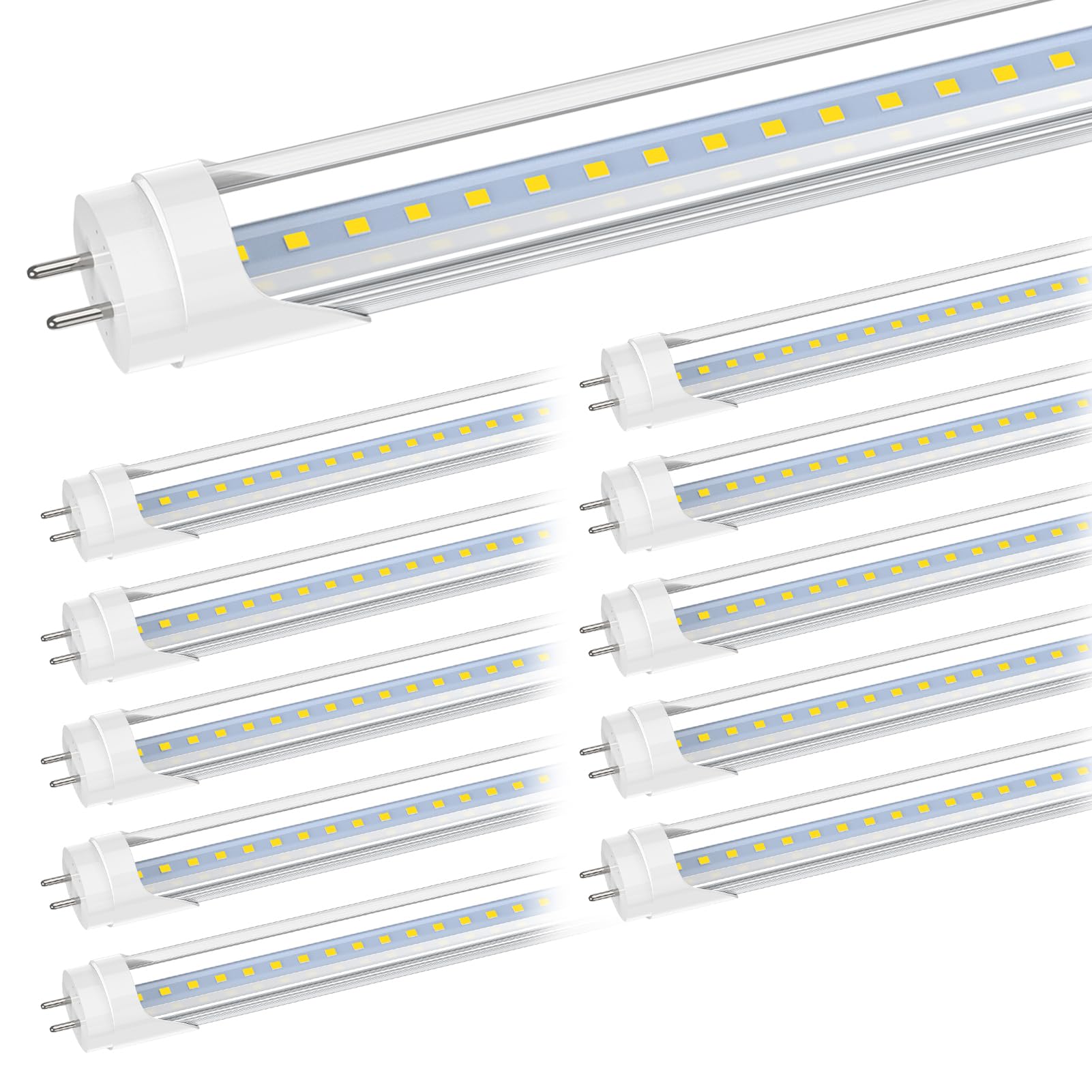 JESLED 4FT LED T8 Tube Lights - 6000K Daylight White, 2400LM Super Bright, Type A+B (Plug & Play or Ballast Bypass), Double End Powered, T10/T12 Fluorescent Replacement - Clear Cover - 10 Pack - Perfect for Offices, Warehouses & Retail Stores