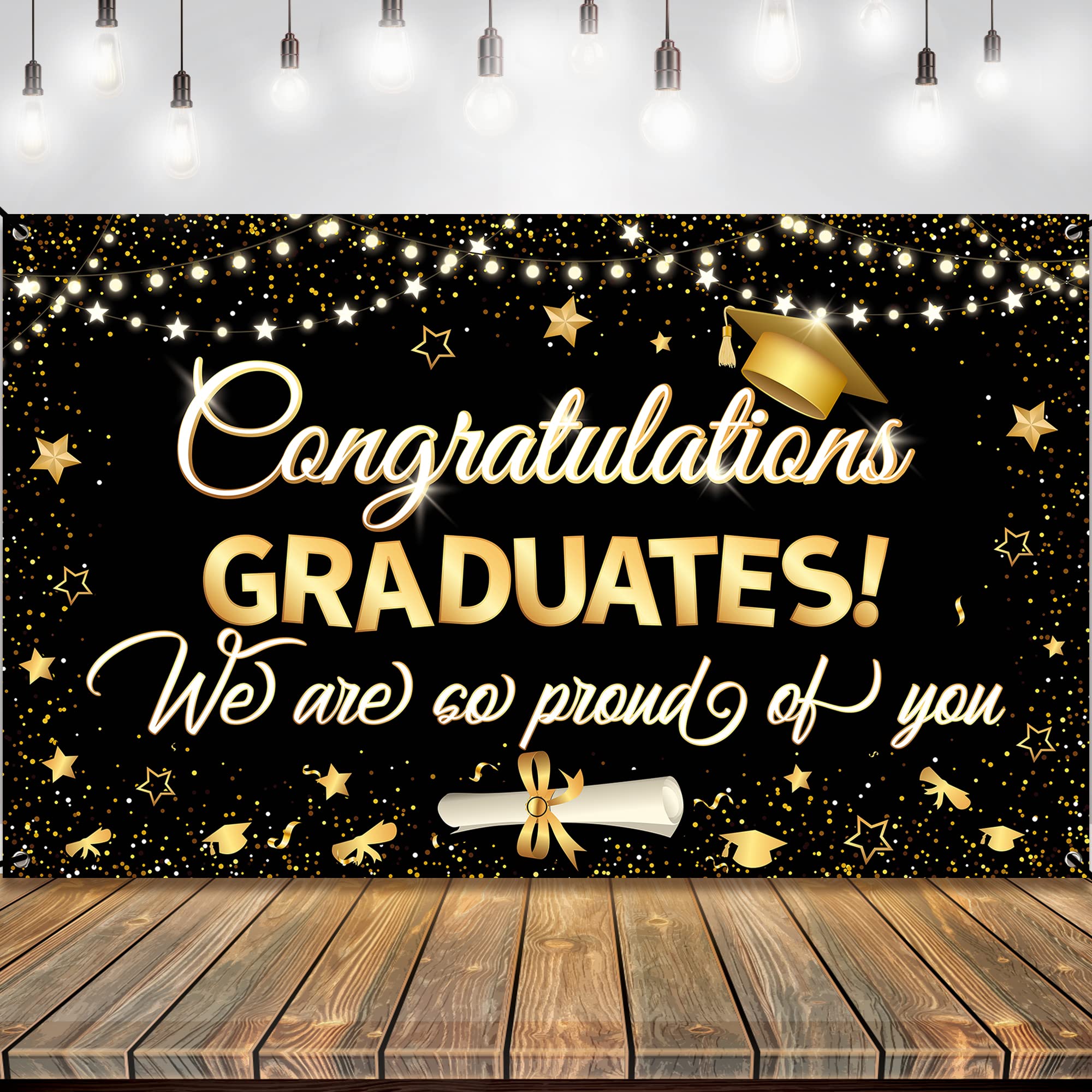 KatchOn 2025 Graduation Banner - 72x44 Inch Large Black & Gold Backdrop for Graduation Party Decor | Class of 2025 Congratulations Sign | Perfect for Graduation Ceremony, Photo Booth & Home Decor
