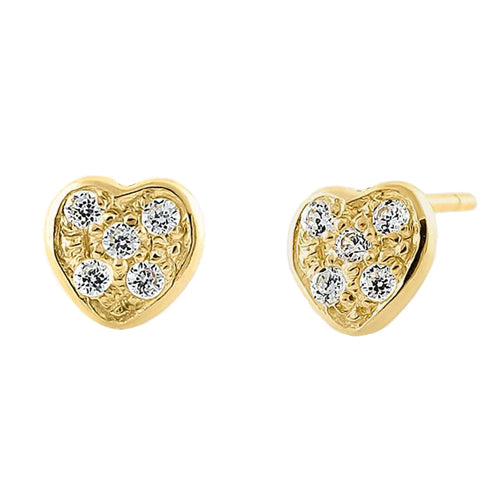 14K Yellow Gold Heart-Shaped Round CZ Stud Earrings for Women - Perfect for Valentine's Day, Anniversary Gifts & Everyday Elegance