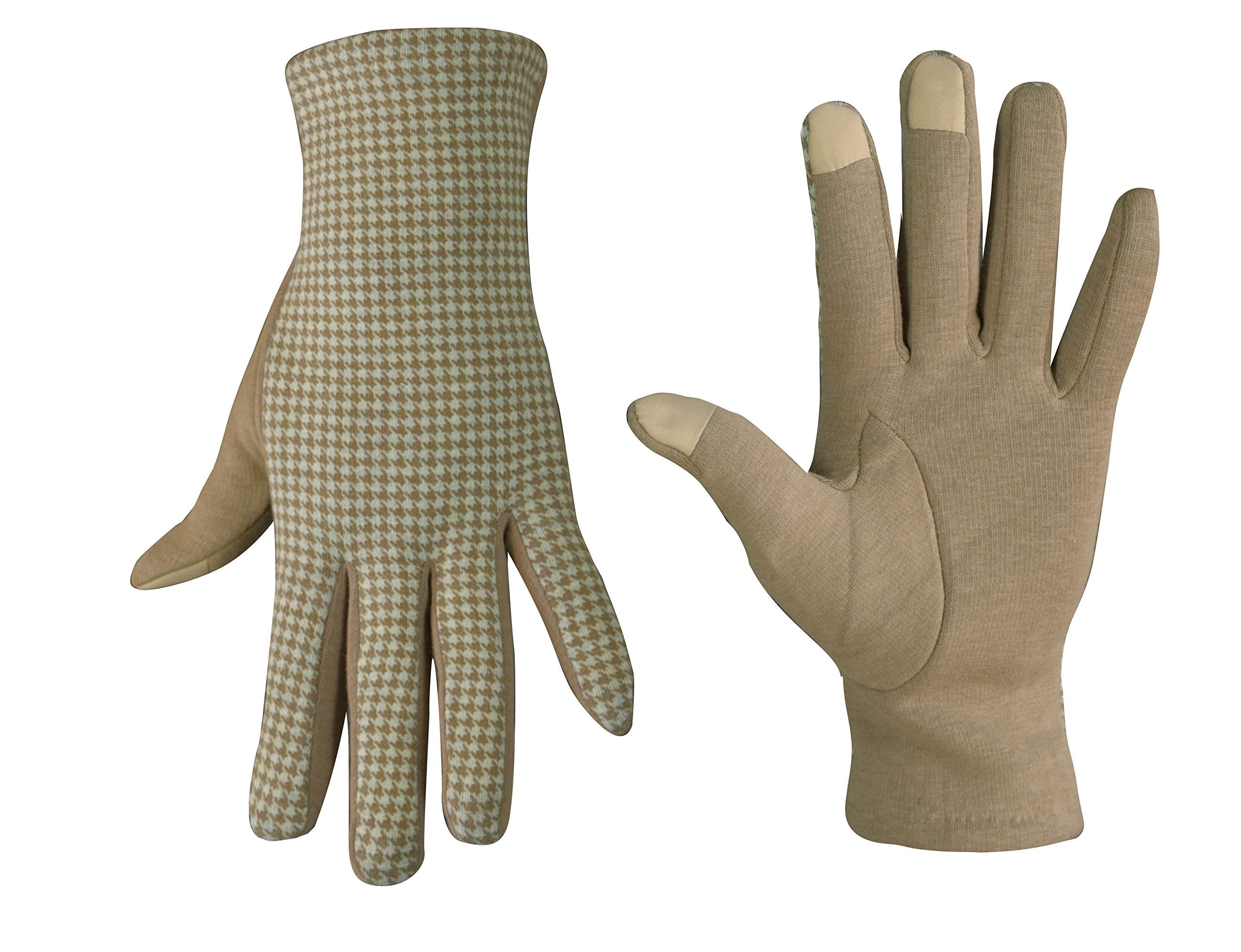 Tan Cream Houndstooth Fleece-Lined Touchscreen Gloves for iPhone & Android - Perfect for Winter Driving, Outdoor Activities & Cold Weather