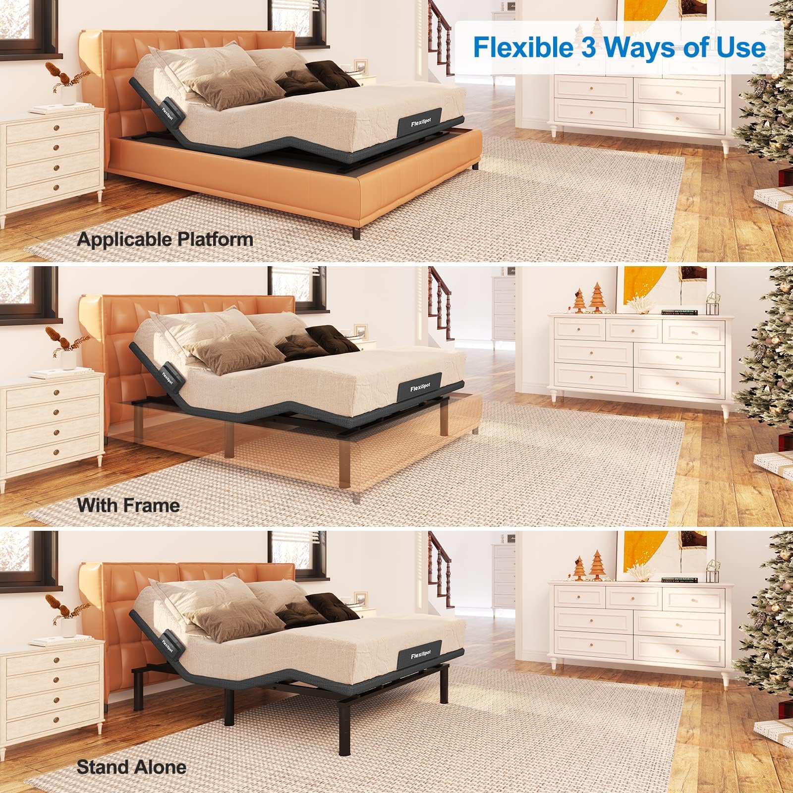 FLEXISPOT S6 Adjustable Bed Frame Base Full Size - Quick Assembly, Zero Gravity, Whisper Quiet Motor with Massage & Anti-Snore Features - Perfect for Home, Office, or Guest Room Use