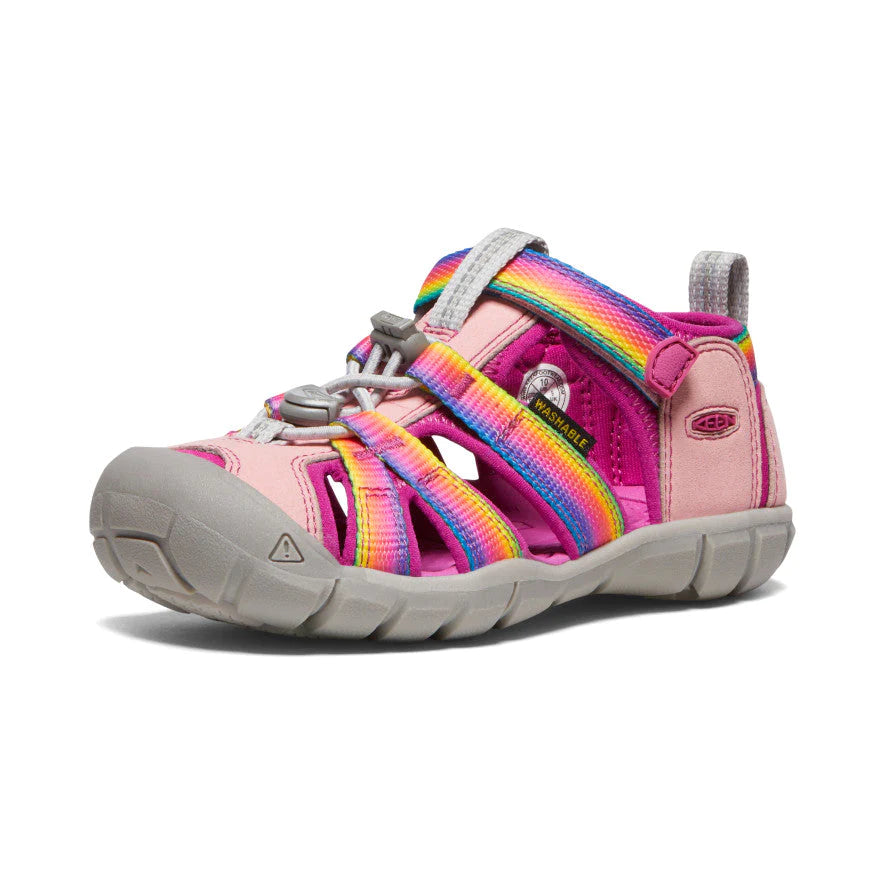 Keen Seacamp II CNX Kids' Sandals - Rainbow & Festival Fuchsia Color - Comfortable & Durable for Beach, Pool & Outdoor Play