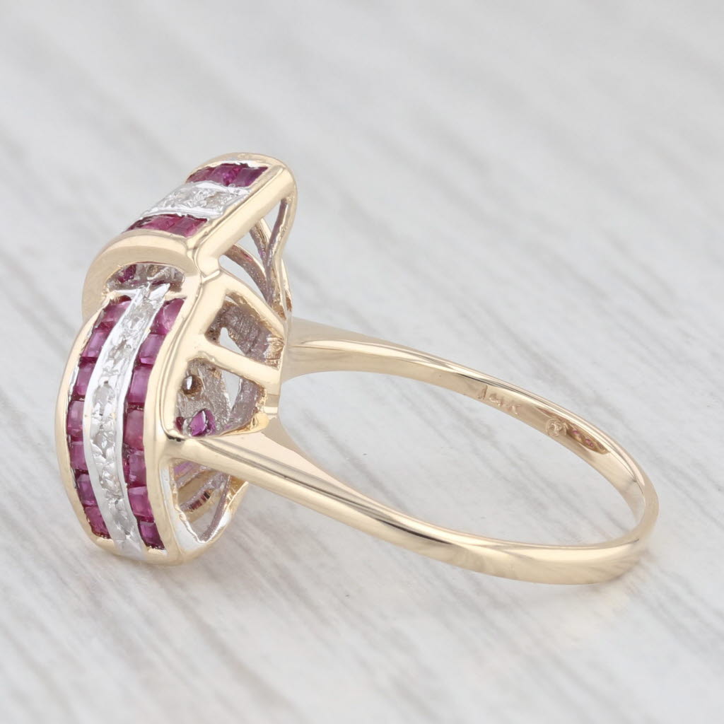 0.49ctw Genuine Ruby & Diamond Knot Ring in 14k Yellow Gold - Size 4.5 - Elegant Cocktail Ring for Women - Perfect for Weddings, Anniversaries & Special Occasions