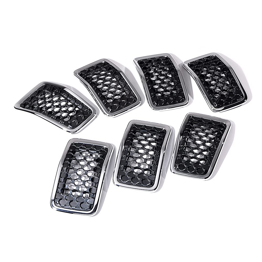 2019-2023 Jeep Cherokee Honeycomb Grill Inserts - 7pc Black Mesh Grille with Chrome Molding Trim | Front Bumper Upgrade for Off-Road & Street Style | Perfect for Jeep Cherokee KL Trailhawk & Limited Models