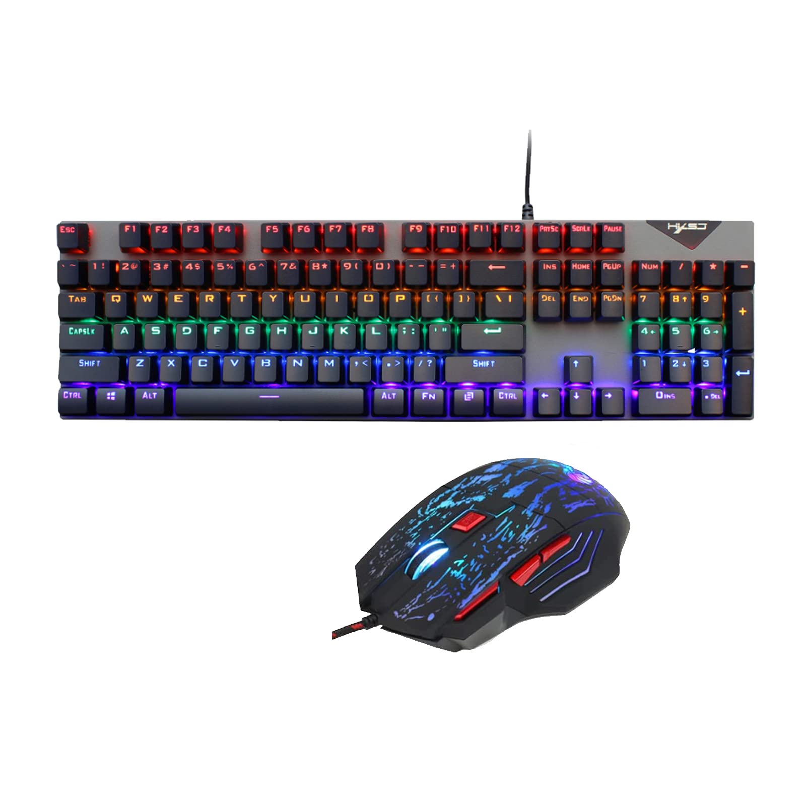 Gaming Keyboard and Mouse Combo - 104 Key Blue Switch Mechanical Keyboard with Rainbow Backlit & 5500 DPI RGB Ergonomic Mouse for PC, Laptop, Windows, Mac (Black) - Perfect for Competitive Gaming, Streaming, and Office Work