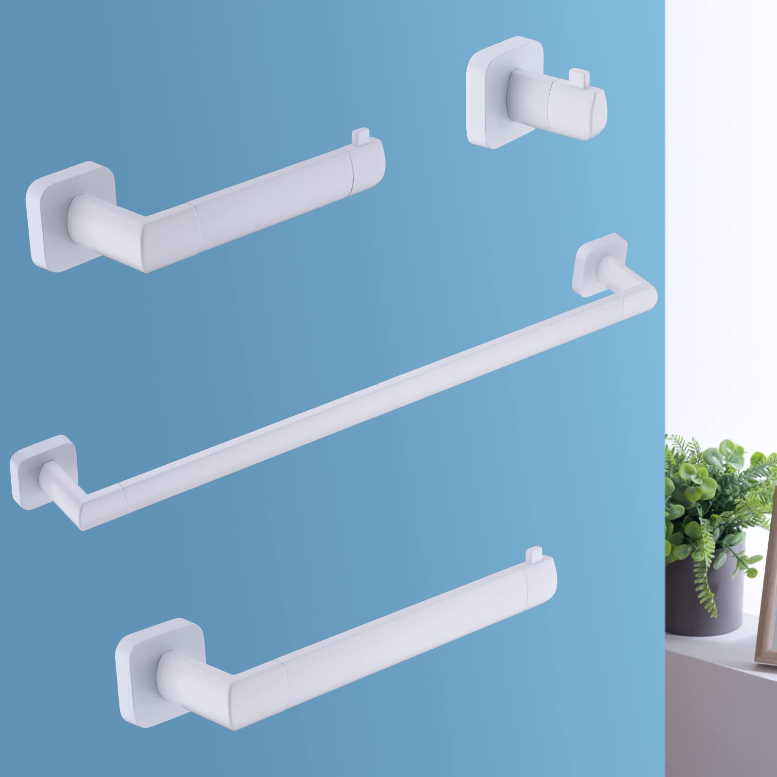 4-Piece Stainless Steel Bathroom Hardware Set - Wall Mounted Towel Bar, Towel Rail & Cloth Rack - Modern White Bathroom Accessories for Home, Hotel & Spa Decor