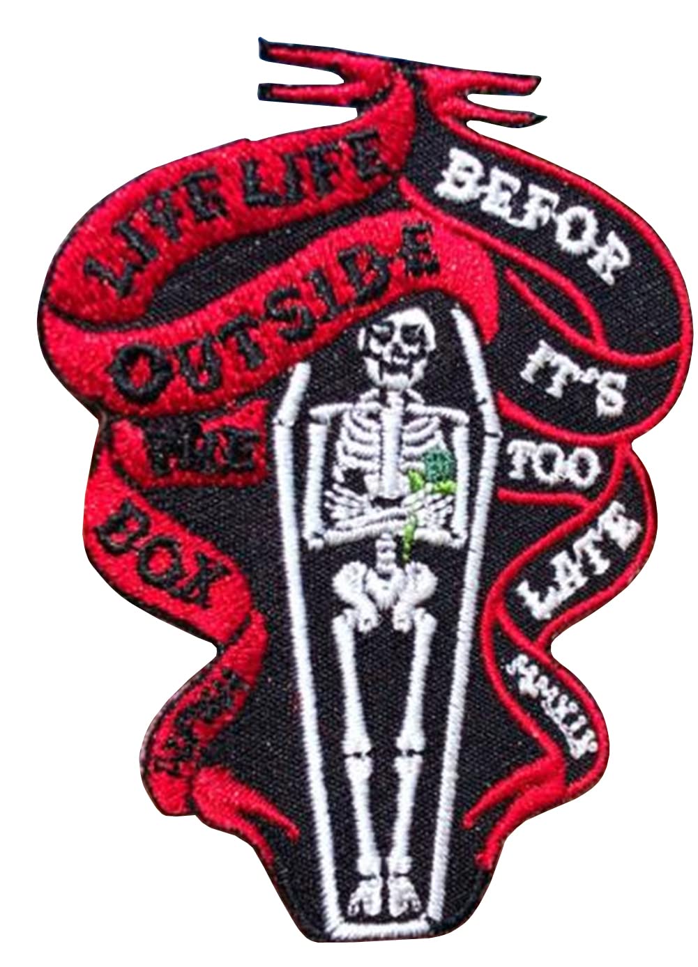 Gothic Coffin and Skeleton Iron On Embroidered Patch - Cartoon Halloween DIY Sewing Patches for Jackets, Hats, Bags, Shoes & Clothing - Perfect for Costumes, DIY Crafts & Gothic Fashion Accessories