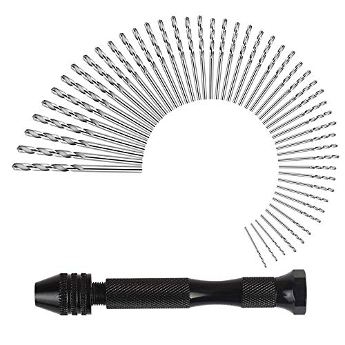 49-Piece Multipurpose Rotary Drill Bit Set - Precision Pin Vise with Mini Twist Drill Bits for Model Building, DIY Crafts, Jewelry Making (Silver) - Perfect for Hobbyists, Woodworking & Home Repairs