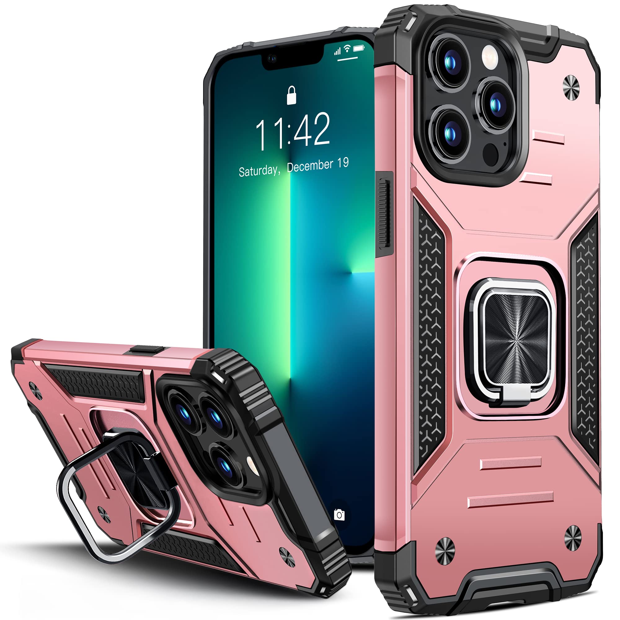 Vakoo Shockproof Heavy Duty Phone Case with Kickstand for iPhone 13 Pro Max - Rose Gold | Protective Cover for Work, Travel & Outdoor Activities