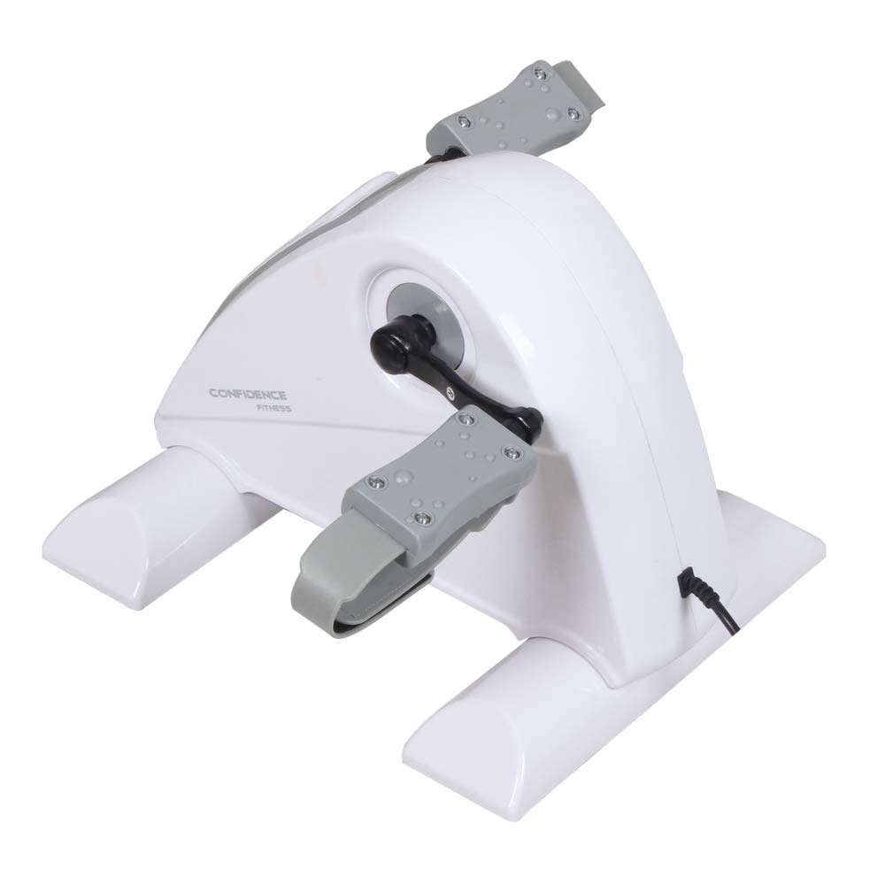 Confidence Fitness Motorized Electric Mini Exercise Bike V2 - Under Desk Pedal Exerciser for Home & Office Workouts - Compact White/Grey Cycling Machine for Seniors, Physical Therapy & Sedentary Workers
