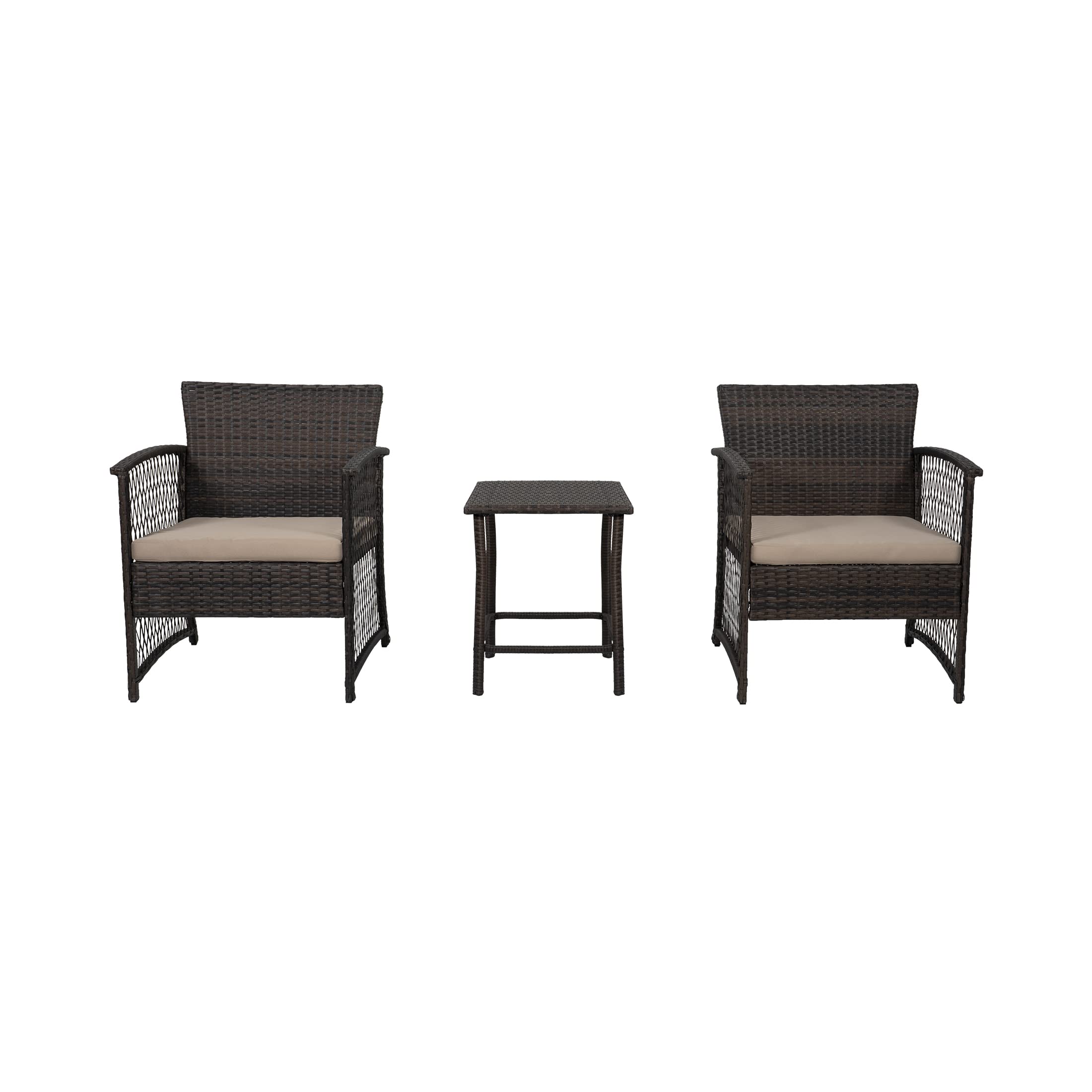 3-Piece Outdoor Wicker Rattan Patio Furniture Set with Cushions & Side Table - Coffee/Beige 2-Seater Sofa for Garden, Poolside or Backyard Relaxation