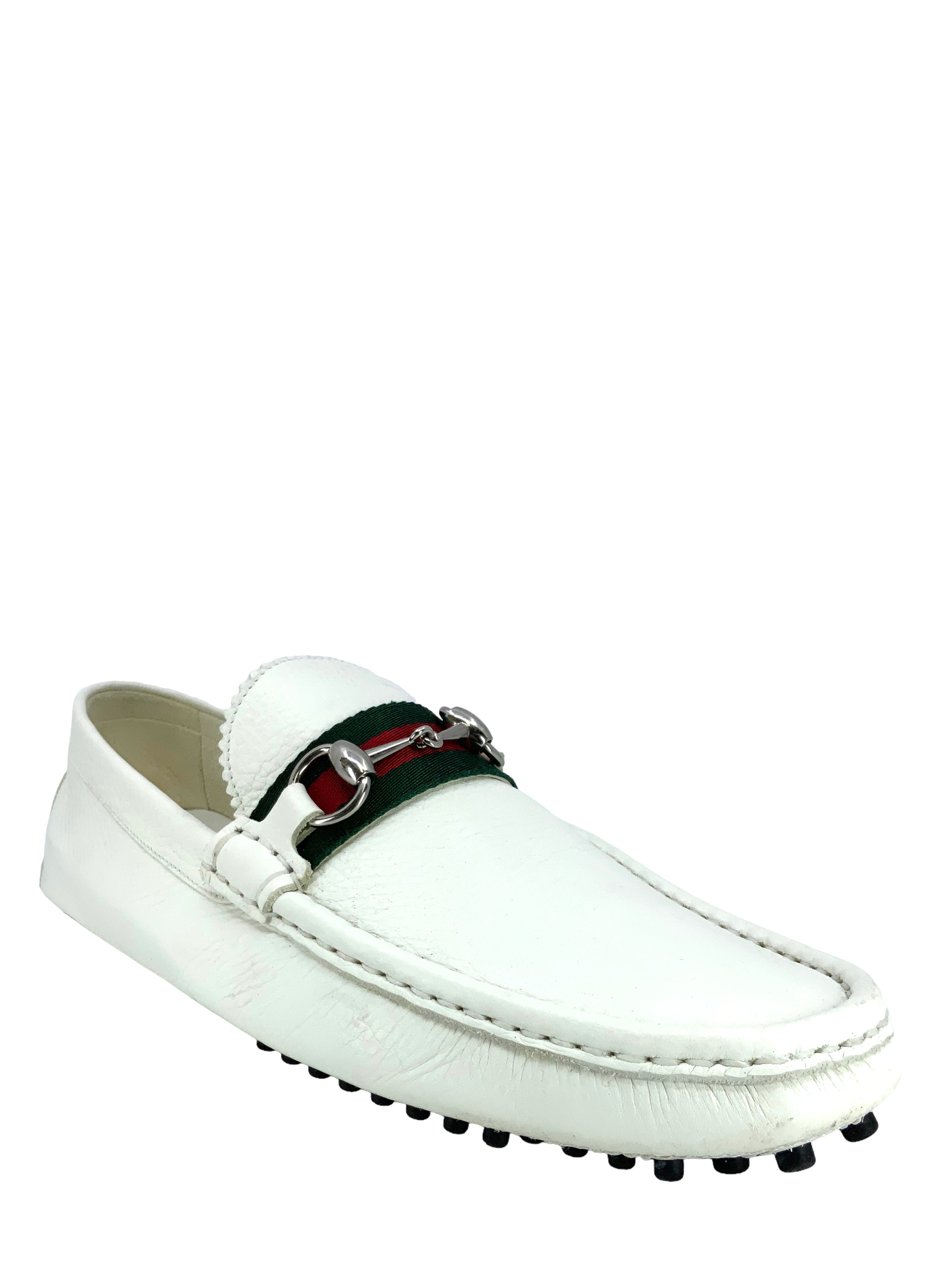 GUCCI Horsebit Web Leather Men's Driving Loafers Size 9.5 - Premium Italian Designer Shoes for Business Casual & Luxury Travel - Perfect for Office, Parties & Formal Events