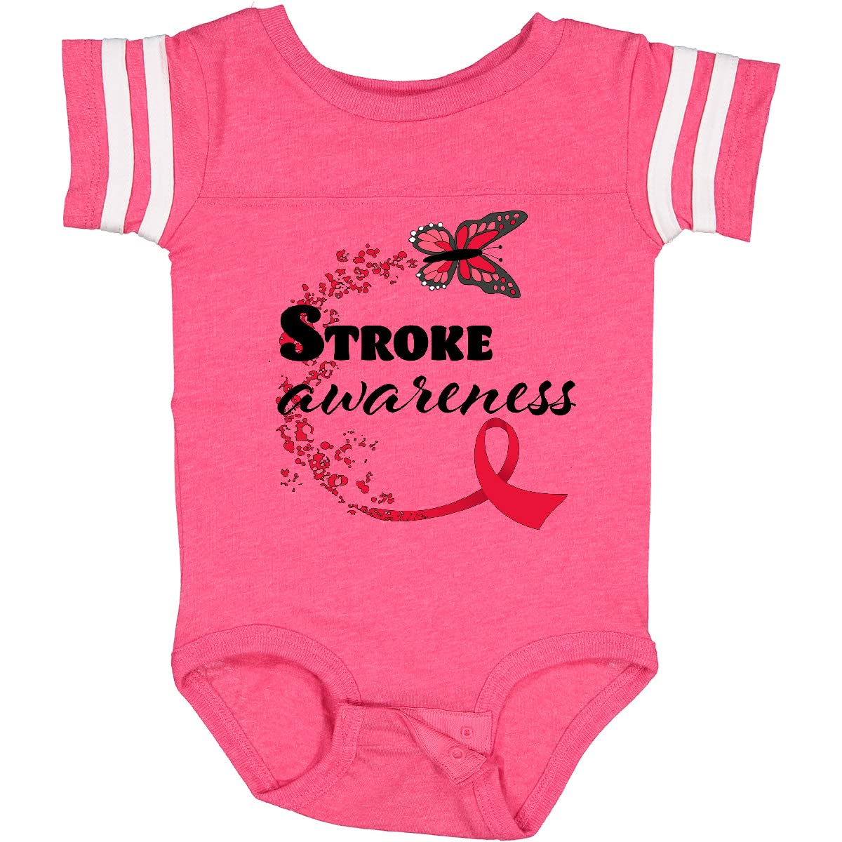 Inktastic Stroke Awareness Butterfly Red Ribbon Baby Bodysuit - Cute Infant Onesie for Stroke Awareness Month, Fundraisers & Support Events - Soft Cotton Unisex Baby Bodysuit for Newborns & Infants