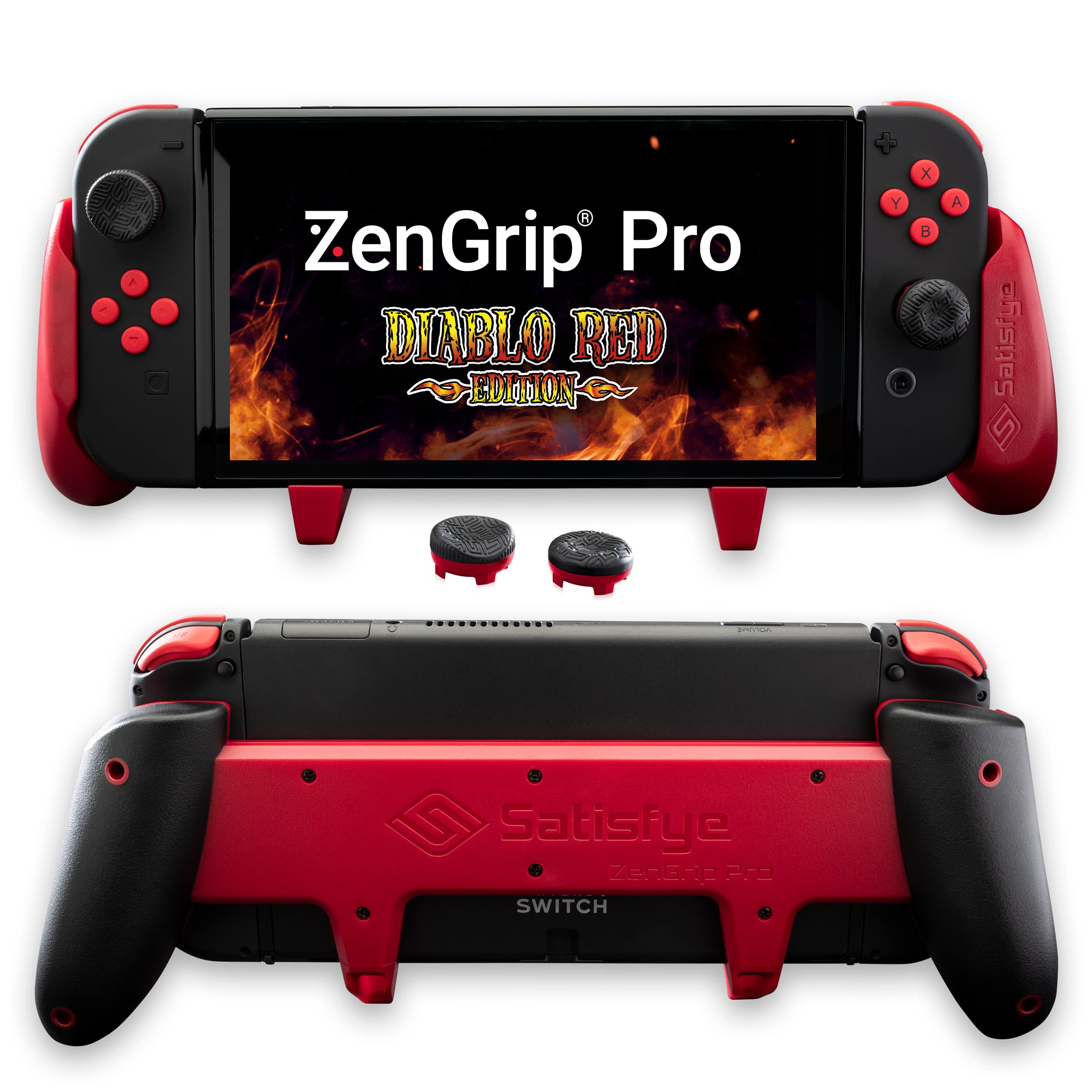 Satisfye ZenGrip Pro Gen 3 OLED Slim Bundle - Diablo Red Nintendo Switch Accessories Set with Pro Grip & Slim Case | Perfect for Gaming On-The-Go & Travel Protection