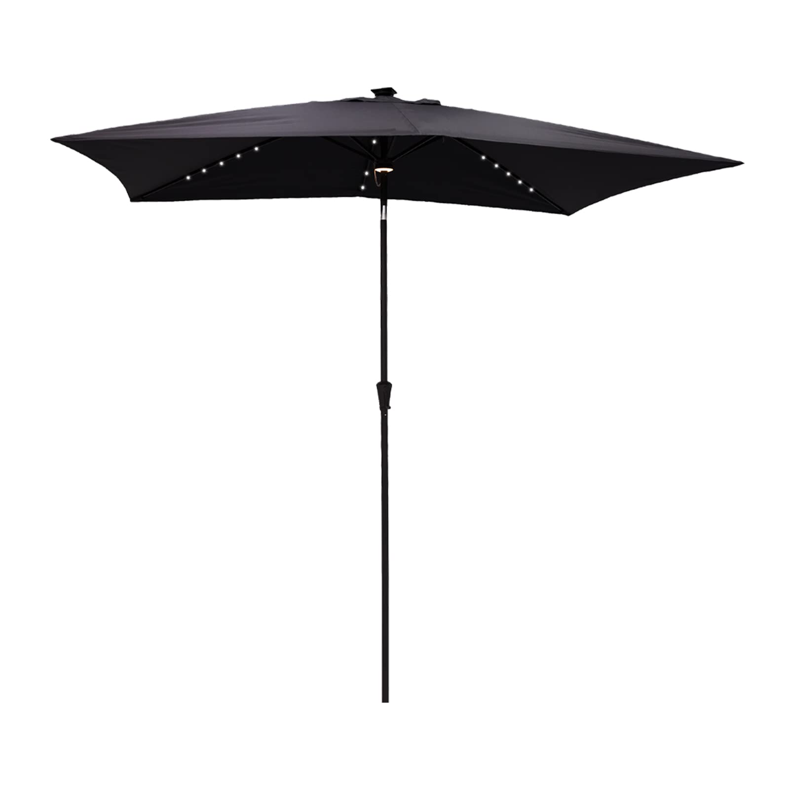 FLAME&SHADE 6.5 x 10 ft Solar Powered LED Patio Umbrella with Tilt - Waterproof Outdoor Market Umbrella for Garden, Poolside, Restaurant & Backyard - Black Rectangular Sun Shade