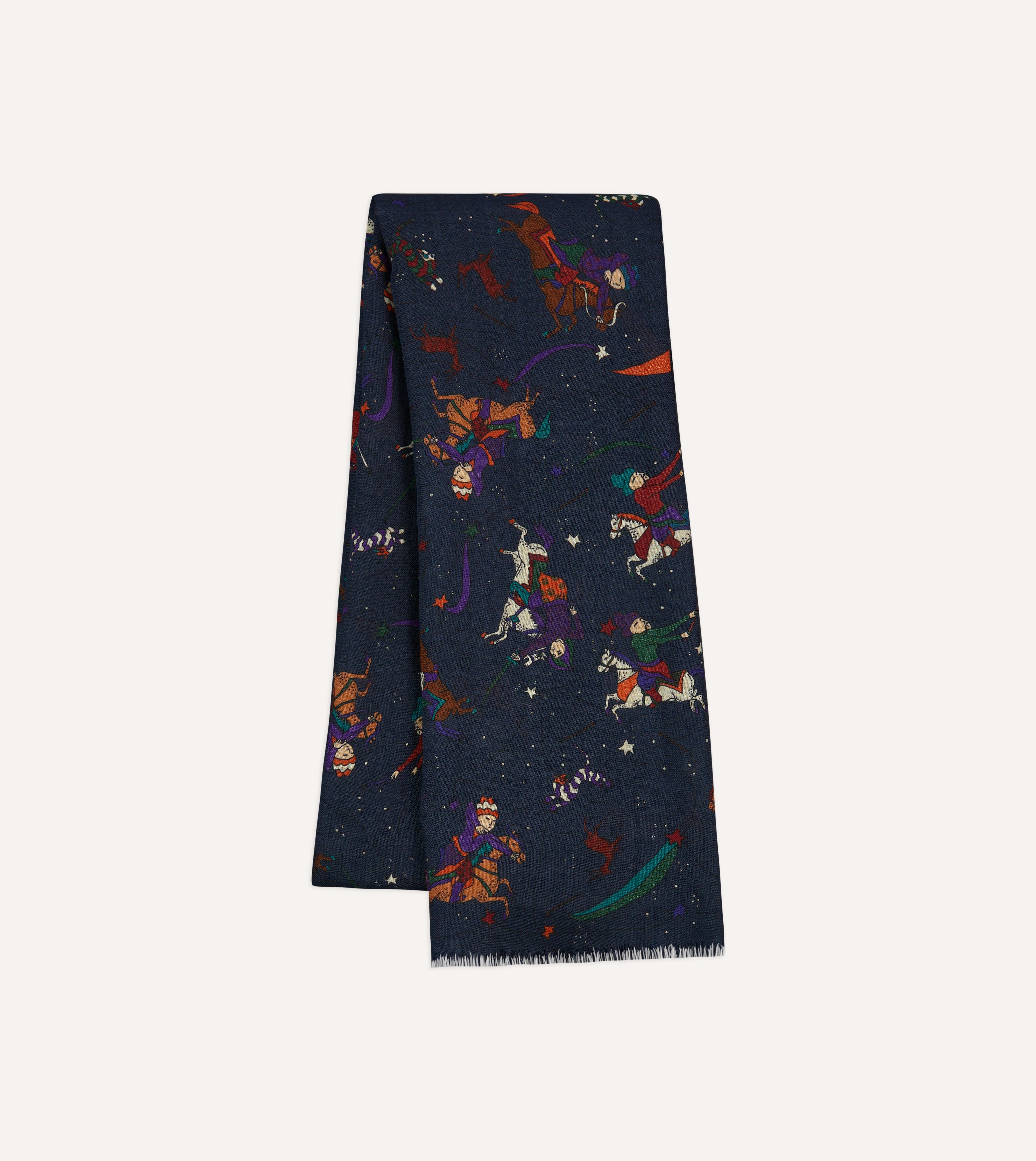 Navy Blue Mughal and Stars Print Wool Scarf - Warm Winter Fashion Accessory for Women & Men - Perfect for Cold Weather, Outdoor Activities, and Gift Giving