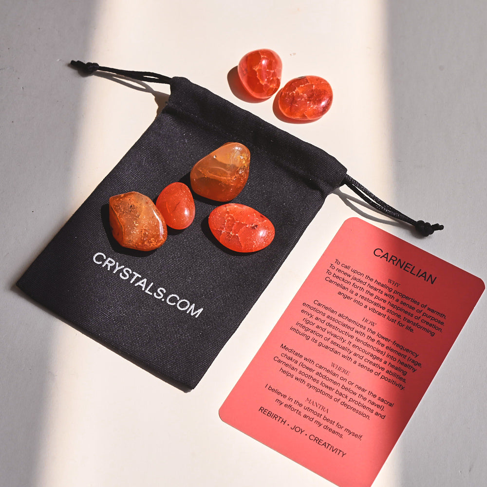 Natural Carnelian Tumbled Stones Healing Crystal Pouch - Chakra Balancing, Stress Relief & Positive Energy - Perfect for Meditation, Reiki, Jewelry Making & Home Decor