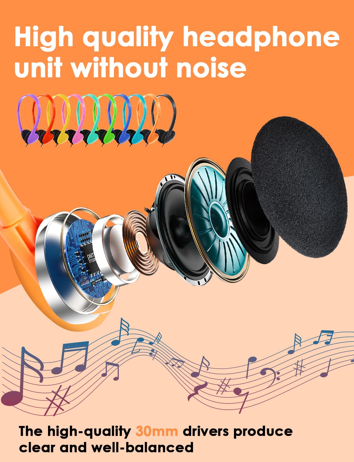 15 Pack Bulk Classroom Headphones for Kids - Adjustable School Headphones with 3.5mm Jack - Durable Student Headphones for Library, Computer Lab & Distance Learning (Mixed Colors)