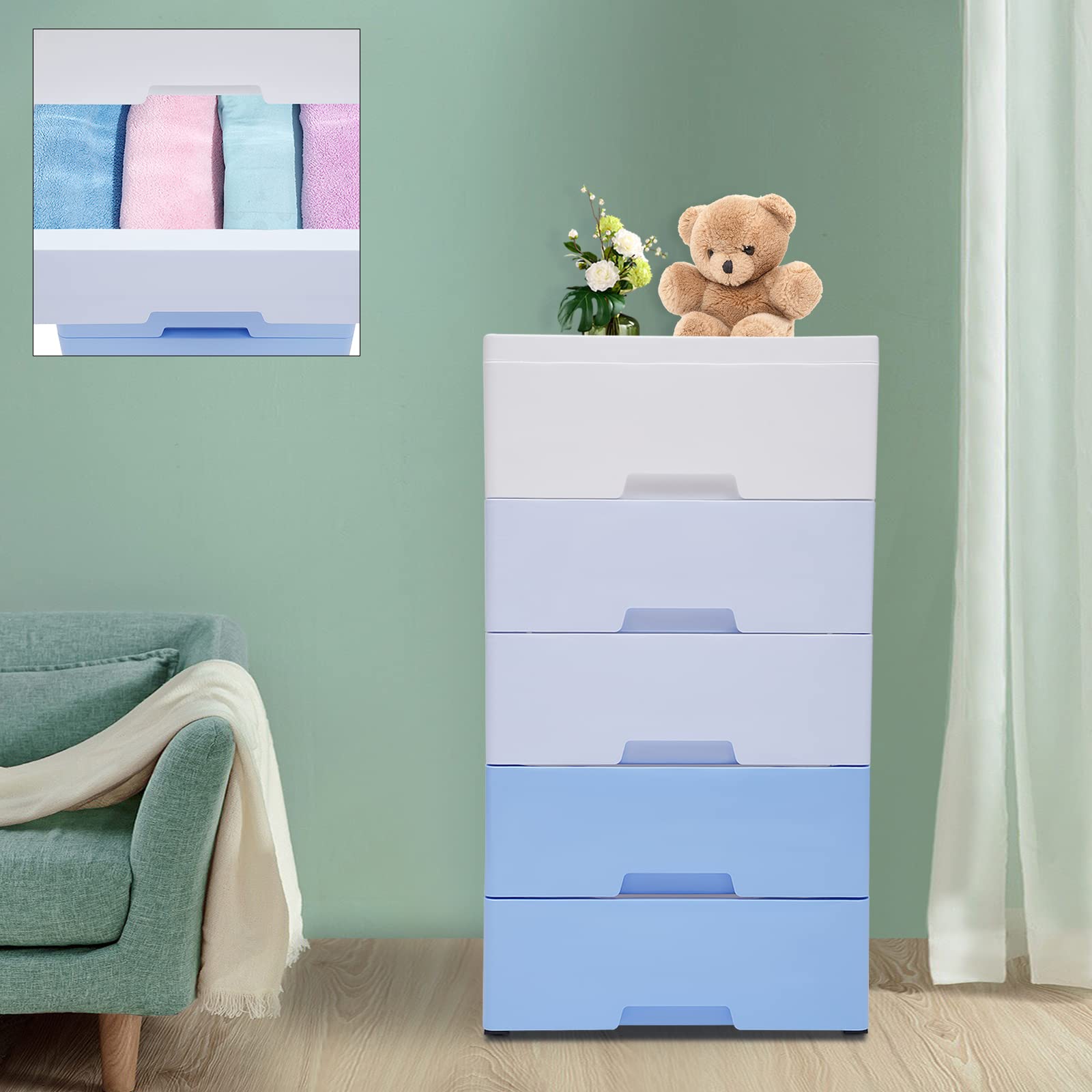 Stackable Plastic Drawers Dresser Storage Cabinet - Vertical Clothes Organizer Tower for Bedroom, Closet & Entryway | Space-Saving Home Furniture (Gradient Blue) | Perfect for Small Spaces, Dorm Rooms & Apartment Organization
