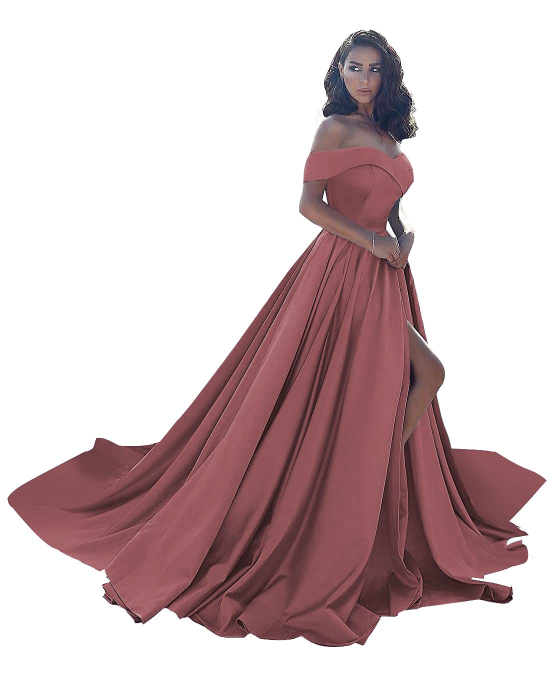 Plus Size Ball Gowns for Women | Elegant Off-Shoulder Satin Prom Dresses 2022 | A-Line Wedding Gowns with Slit | Perfect for Formal Events, Prom Night & Special Occasions