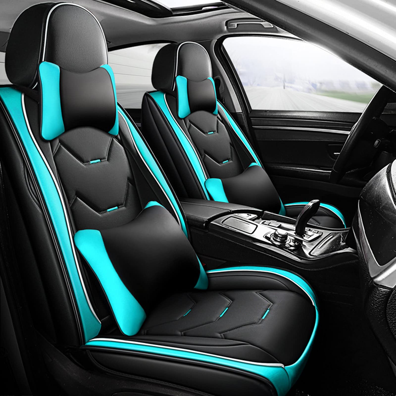 HZWZ Luxury Leather Car Seat Cover - Wear-Resistant, Lumbar Support & Headrest Car Interior Kit for Enhanced Comfort and Style in Sedans, SUVs, and Trucks