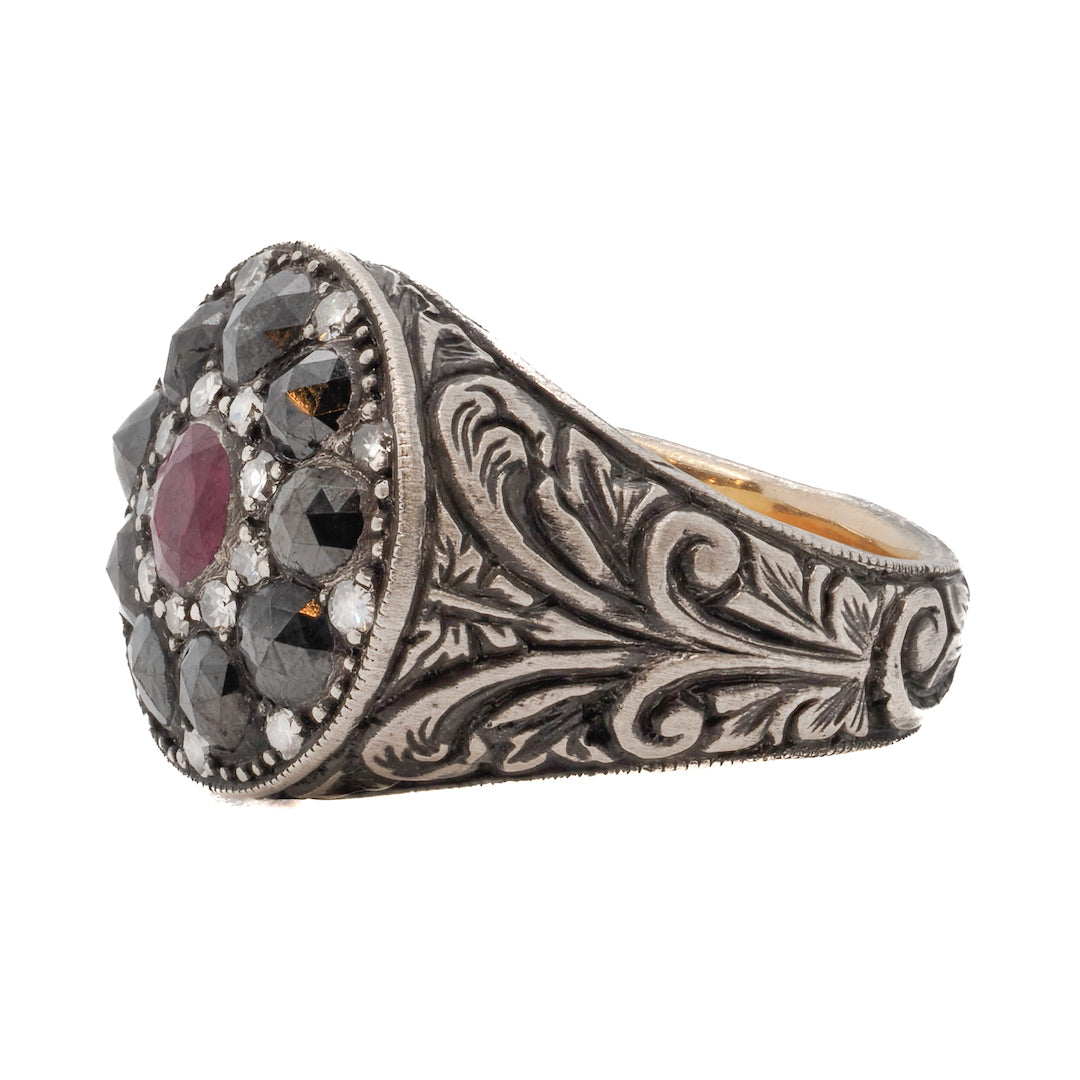 Vintage Ruby Signet Ring for Women - 14K Gold Plated Elegant Jewelry - Perfect for Engagements, Weddings & Special Occasions