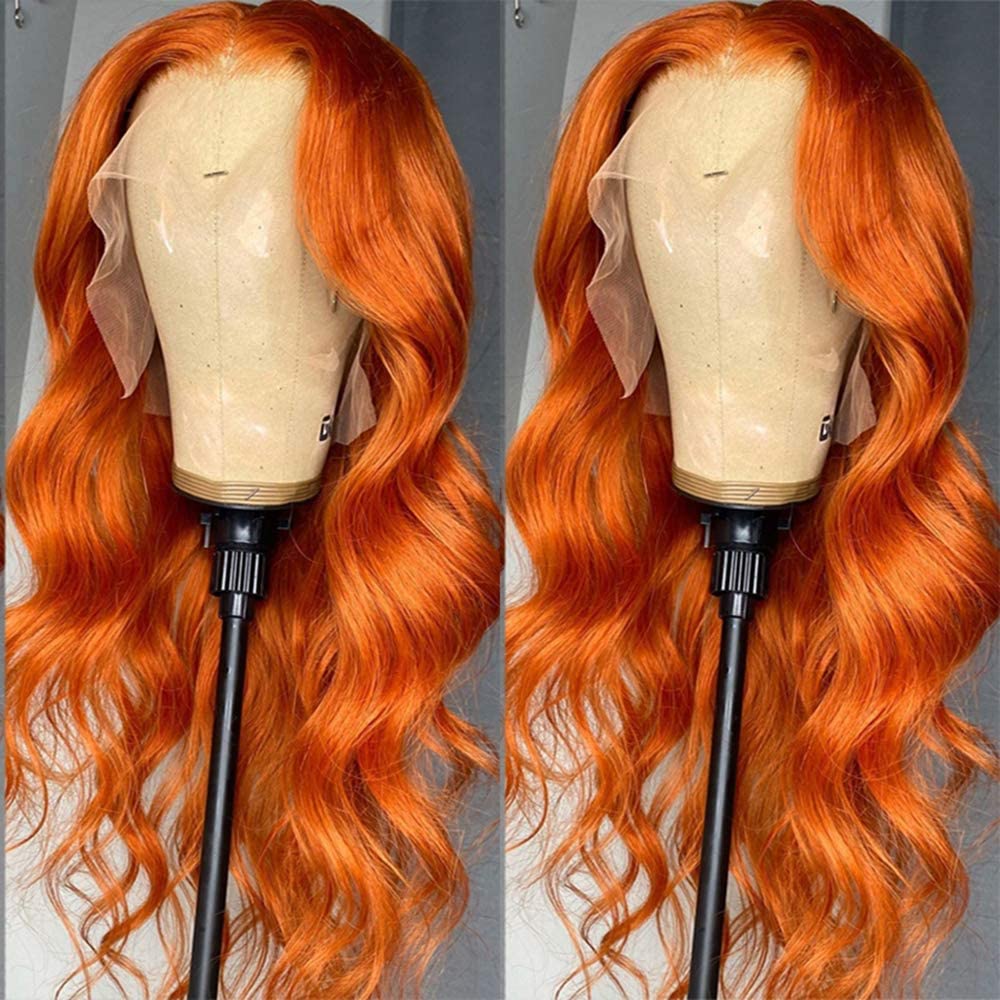 Brazilian Raw Virgin Human Hair Wig 18 Inch Ginger Orange Body Wave Lace Front Wig with Pre Plucked Baby Hairs for Women - Natural Look for Daily Wear, Cosplay & Special Occasions