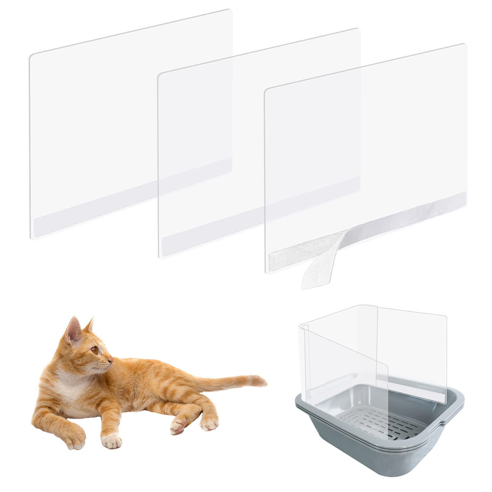 3 Pack Cat Litter Box Splash Guards - High Sided Reusable Pee Shields for Open Top Litter Pans, Anti-Splash Litter Box Accessories for Cleaner Floors (Litter Box Not Included) - Perfect for Small Spaces & Multi-Cat Homes