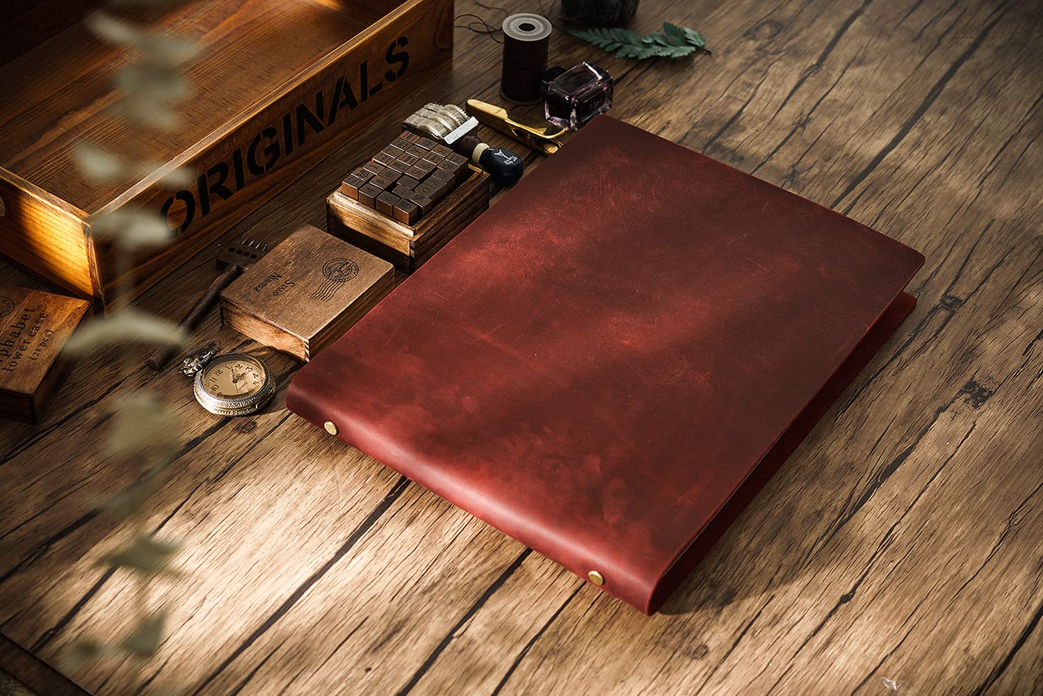 Premium Refillable A4 Leather Notebook - Vintage Leather Binder & Sketch Journal for Women & Men - 80 Sheets Burgundy Paper - Perfect for Office, School & Creative Writing