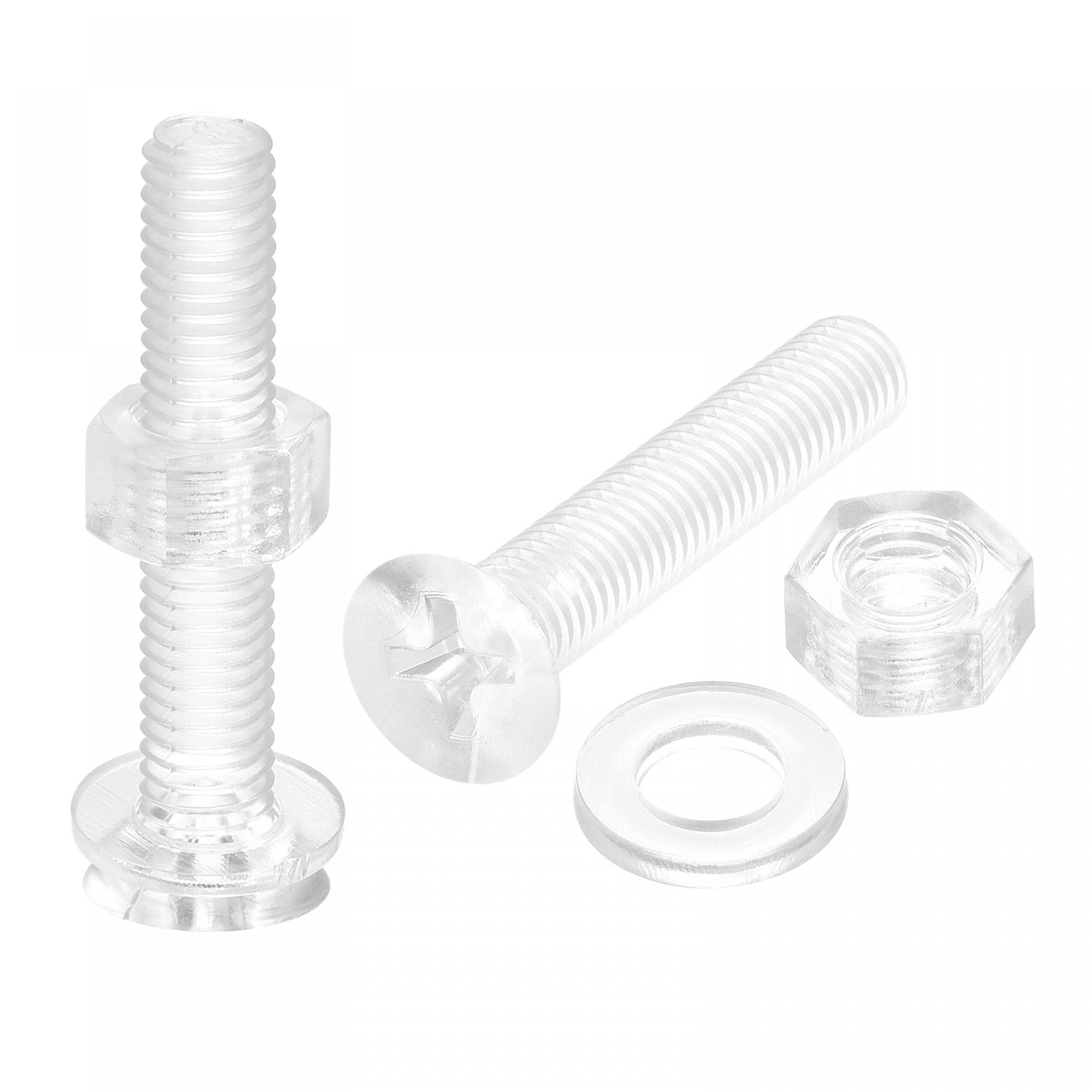 uxcell M5 x 30mm Transparent Plastic Phillips Machine Screws with Nuts & Washers - 20 Sets for PC, Electronics, DIY Projects & Home Repair