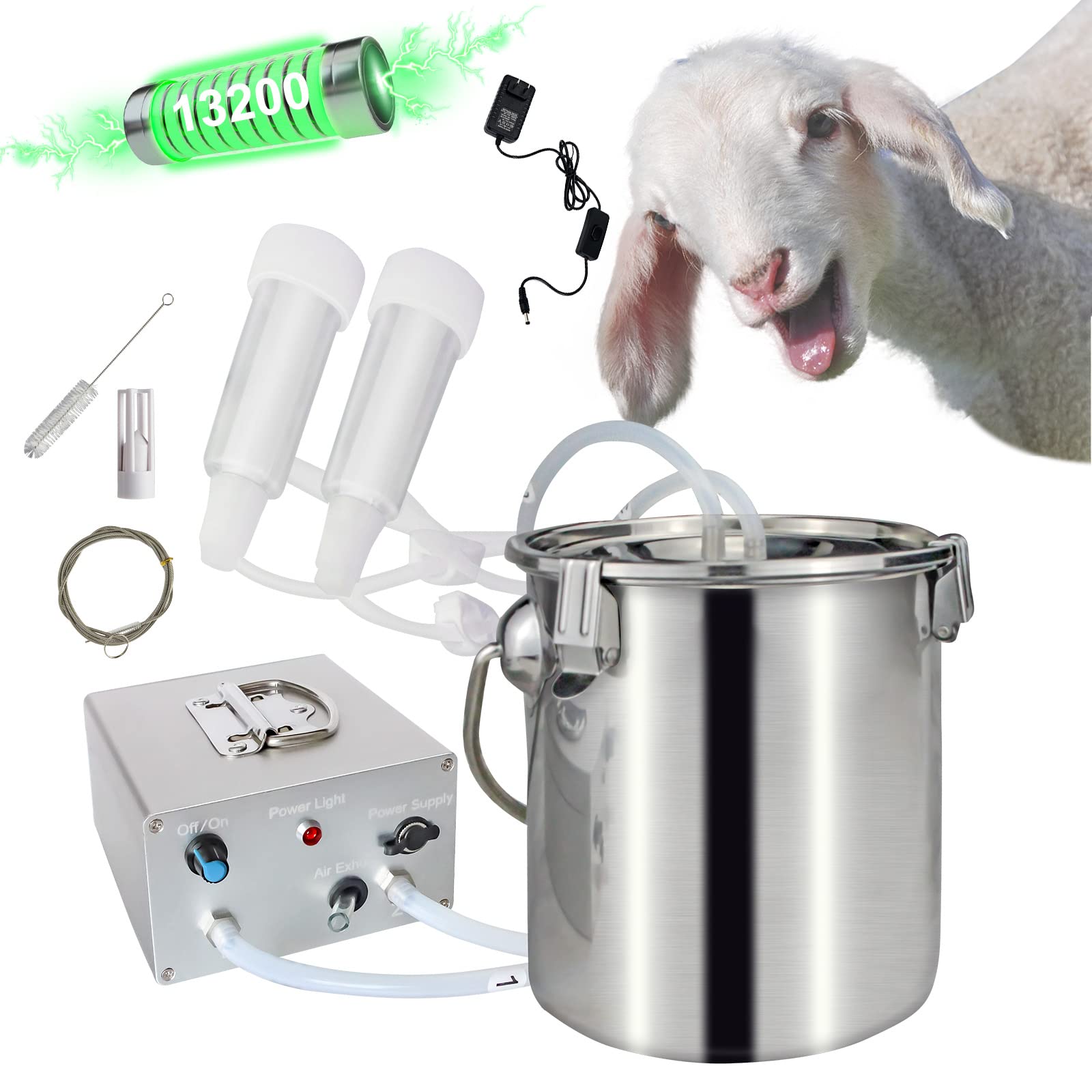Electric Goat Milking Machine 3L Portable - Adjustable Pulsation & Vacuum Pressure Pump for Dairy Goats - Perfect for Small Farms, Homesteads & Livestock Owners (Ideal for Daily Milking, Farm Use & Animal Care)