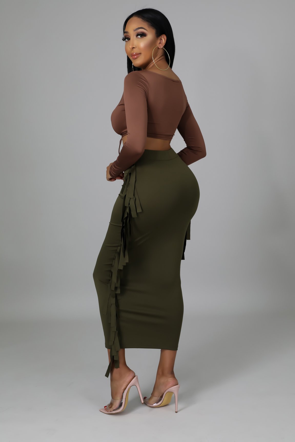 Camala Skirt in Olive Green - Women's A-Line Midi Skirt for Casual Wear, Office & Spring Outfits