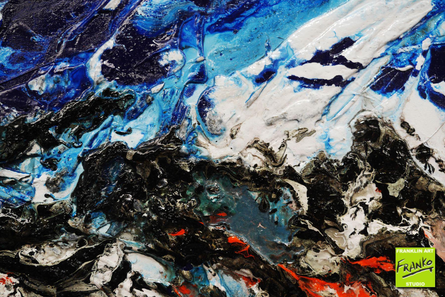 Orange Blue Abstract Textured Painting 75