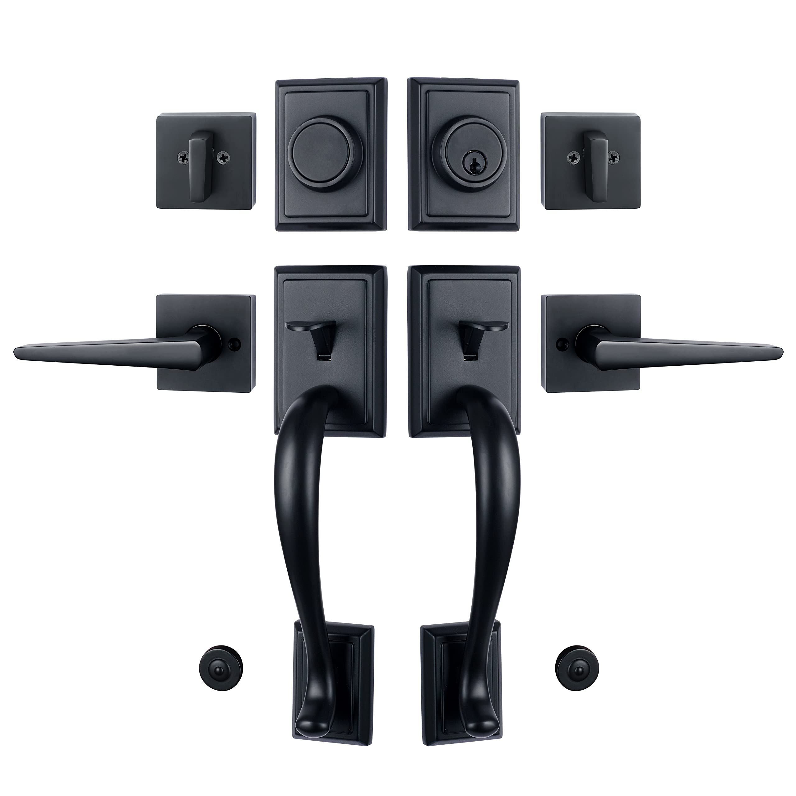Matte Black Double Front Door Handle Set with Keyed & Dummy Handles - Premium Entry Door Hardware for Home Security & Style | Perfect for Modern Houses, Apartments & Office Buildings