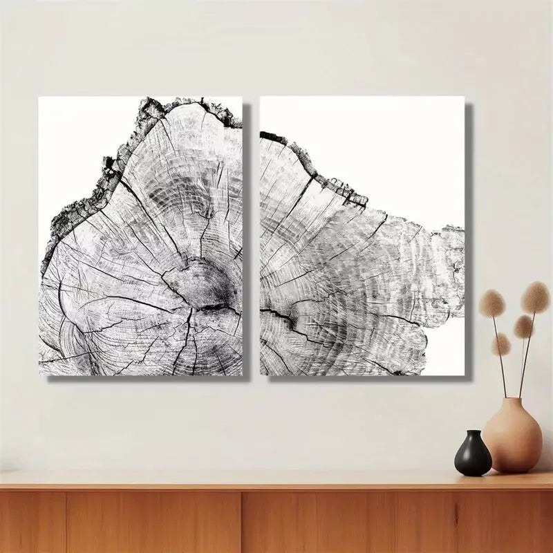 2Pcs Nordic Style Framed Canvas Wall Art - 50x75cm Log Slices Decorative Painting - High Quality Print - Ready to Hang - Perfect for Living Room, Bedroom & Office Decor