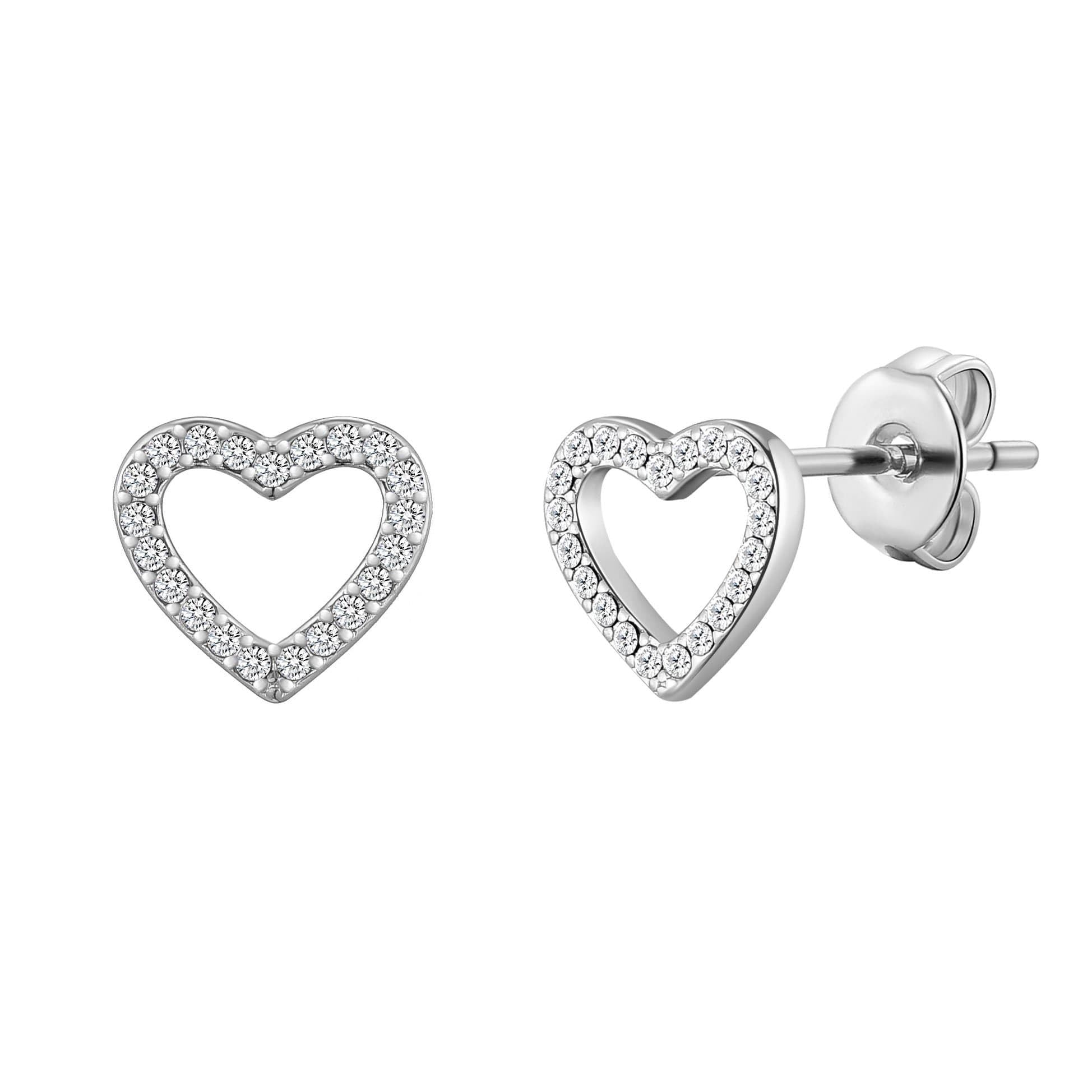 Philip Jones Silver Plated Zirconia Heart Earrings for Women - Perfect for Date Night & Parties