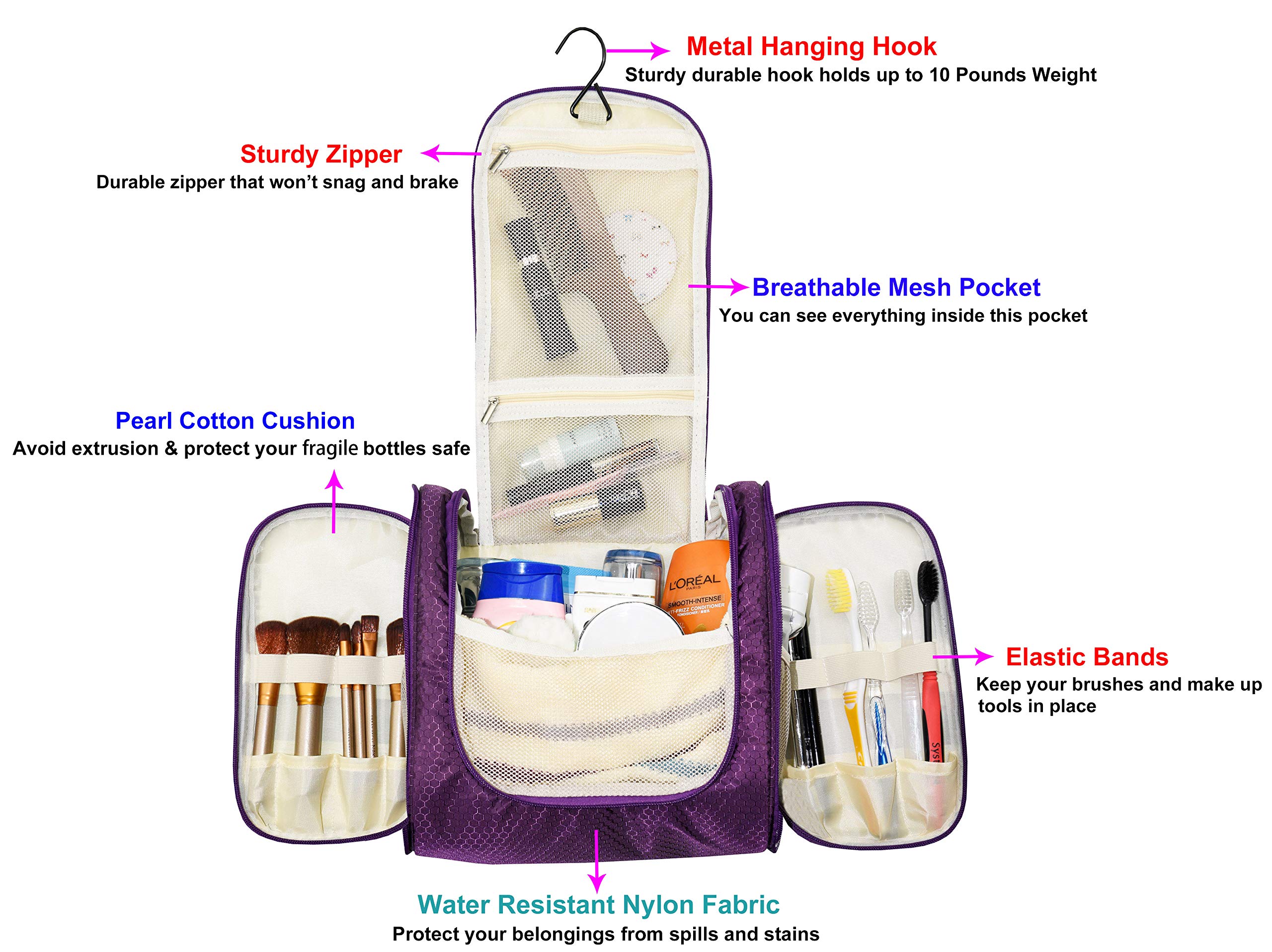 Extra Large Hanging Toiletry Bag - Premium Waterproof Travel Organizer for Men & Women | Durable Nylon Cosmetic & Shower Bag | Perfect for Toiletries, Makeup Brushes & Travel Essentials | Ideal for Camping, Gym & Vacation Trips