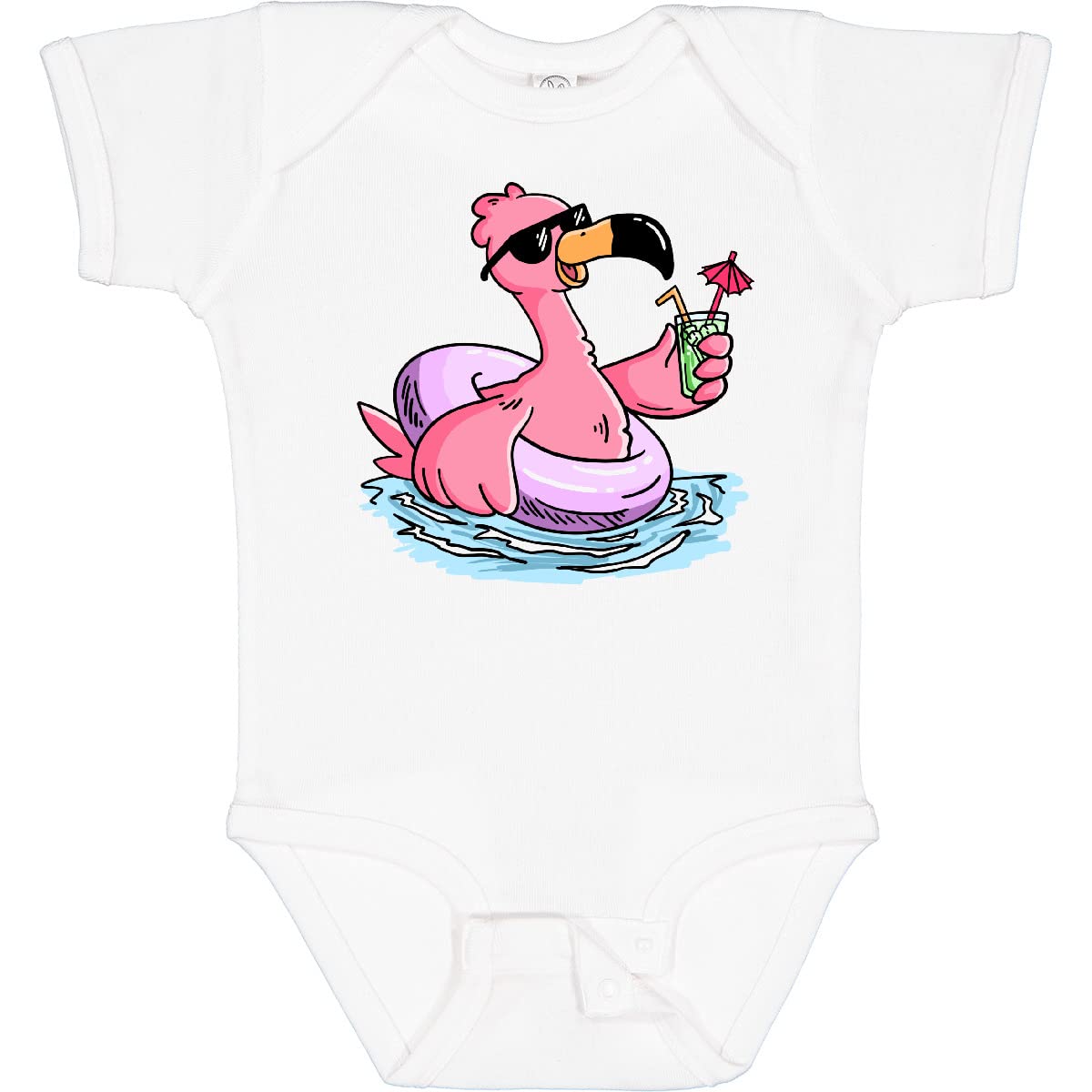 Inktastic Flamingo with Sunglasses Baby Bodysuit - Cute Summer Pool Party Outfit for Girls & Boys - Perfect for Beach Vacations, Swimming Lessons, and Photo Shoots