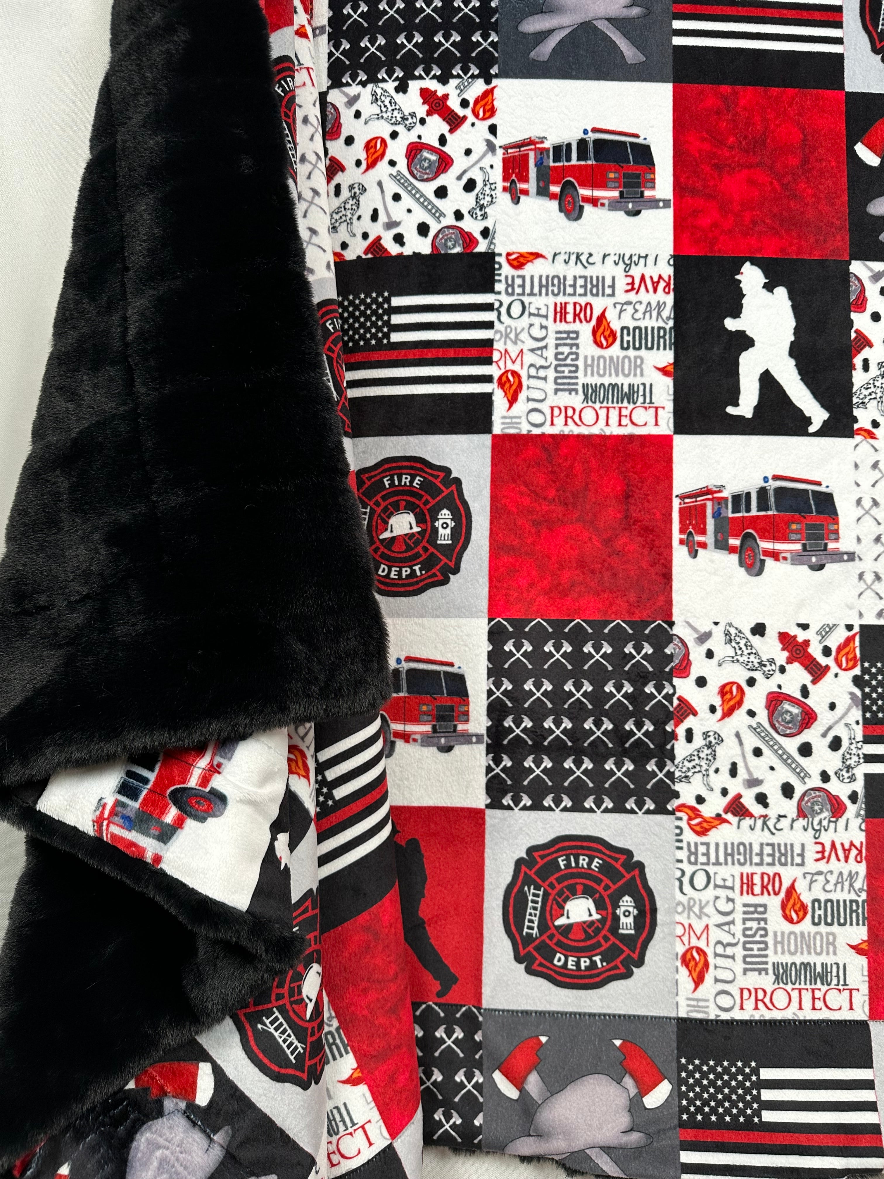 Premium Firefighter Themed Black Sidney Minky Blanket 45x60 - Soft & Cozy Throw for Kids and Adults | Perfect for Bedroom, Sofa, or Gift Giving