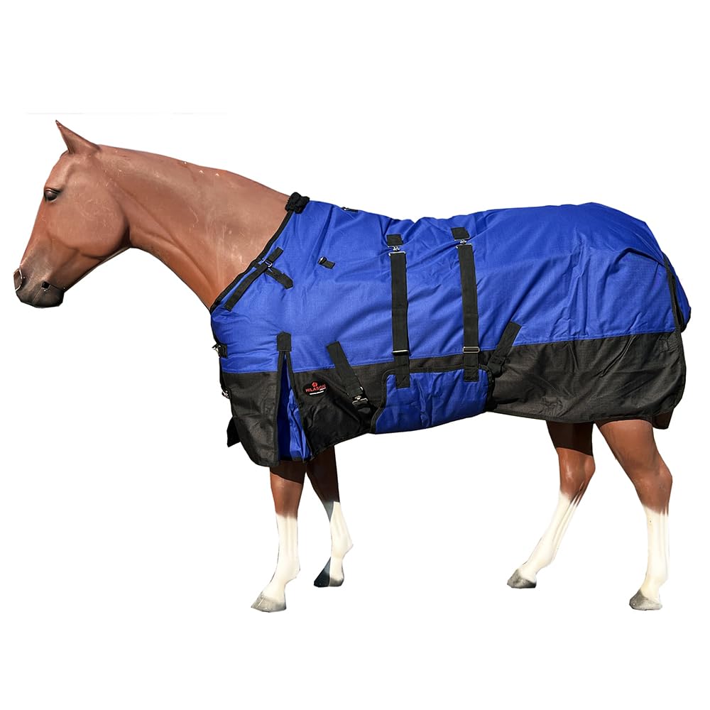 HILASON 1200D Winter Waterproof Poly Horse Blanket with Belly Wrap - Heavy Duty Turnout Blanket for Cold Weather, 75 Inch - Ideal for Pasture, Riding, and Stable Use