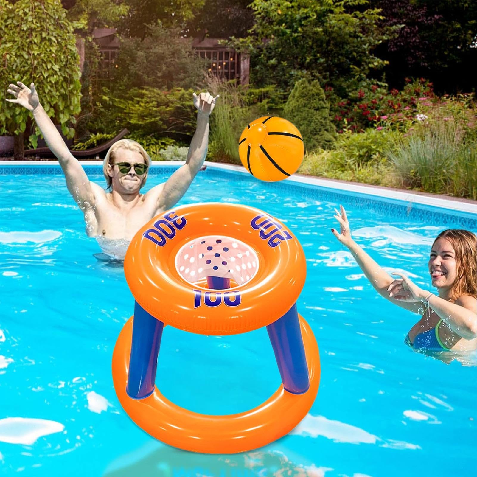 Inflatable Floating Basketball Hoop Set - Pool Basketball Toy for Adults & Kids - Summer Water Game Accessories - Fun Floating Pool Toys for Beach, Backyard & Parties