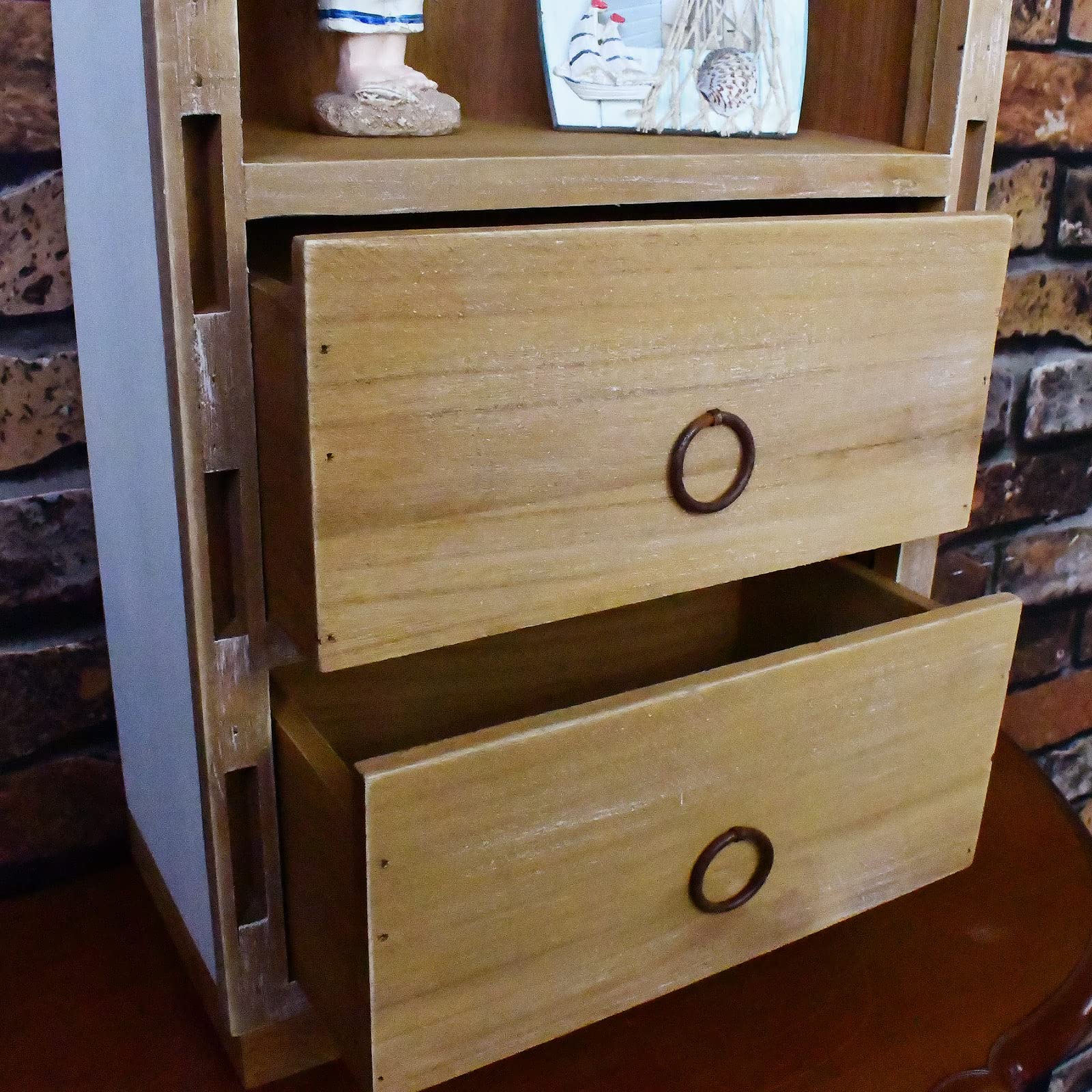 Rustic Wooden Boat Wall Shelf with Drawer - Nautical Hanging Boat Decor for Bathroom, Bedroom & Lake House - Beach Theme Storage & Display for Books, Towels & Decor