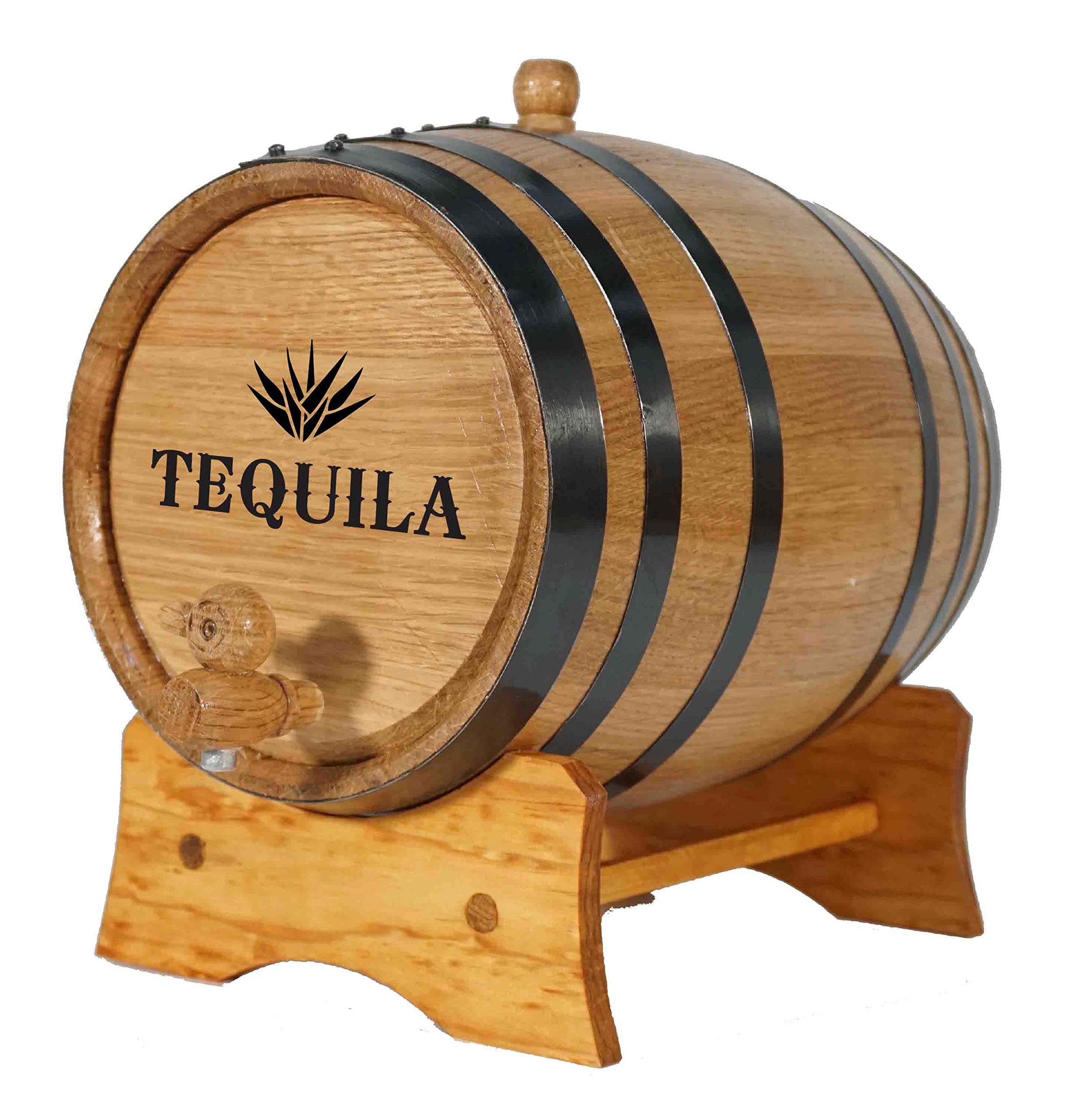 3L Oak Tequila Aging Barrel with Wood Stand - Mini Whiskey & Cocktail Barrel Kit with Spigot & Bung - Handcrafted Laser Engraved for Home Bar, Gifts & Premium Liquor Aging (B103)