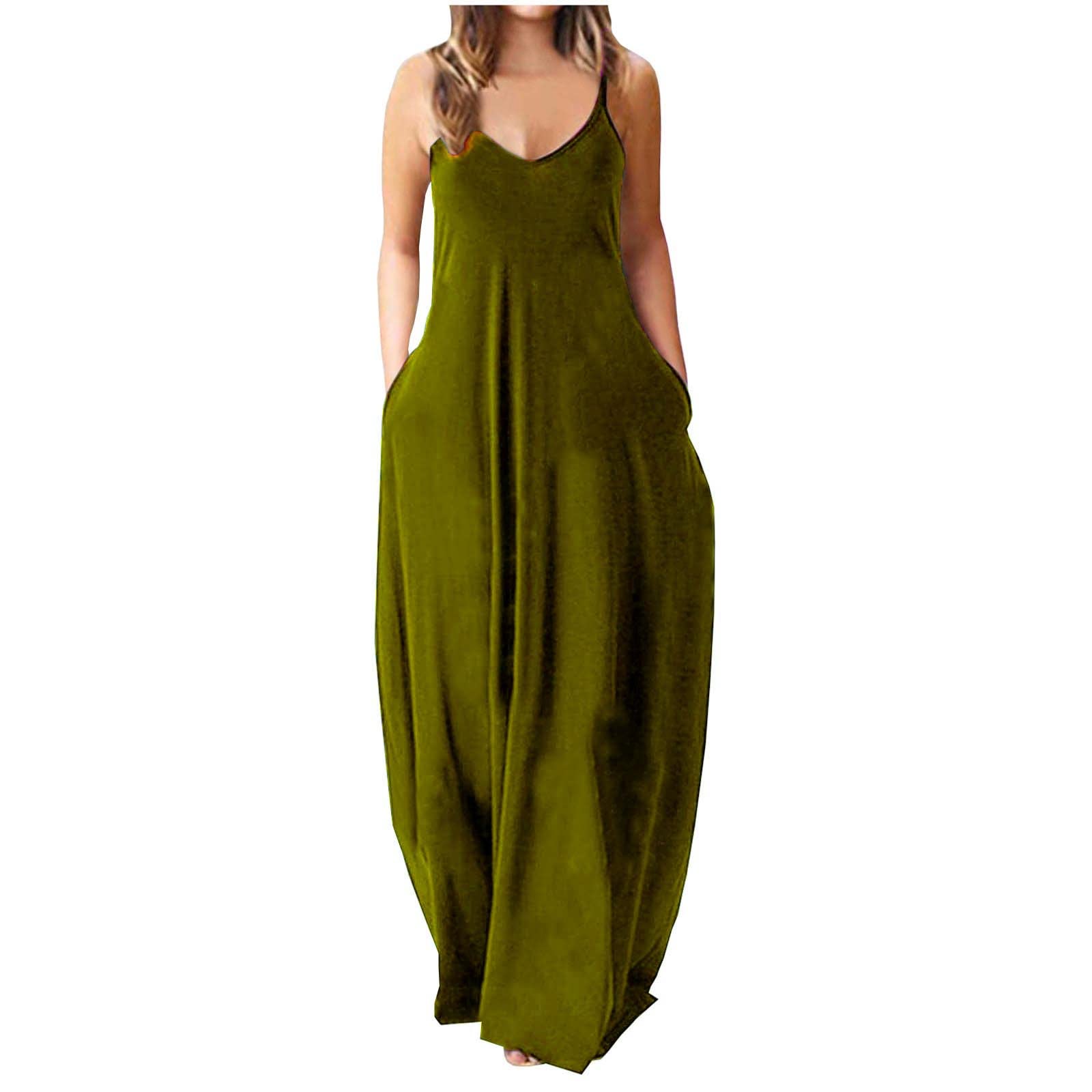 ZASUN Women's Sexy Sling Maxi Dress with Pockets - Flowy Summer Beach Sundress, Fashion Print Casual Long Dress for Plus Size - Perfect for Vacations, Pool Parties & Boho Outfits