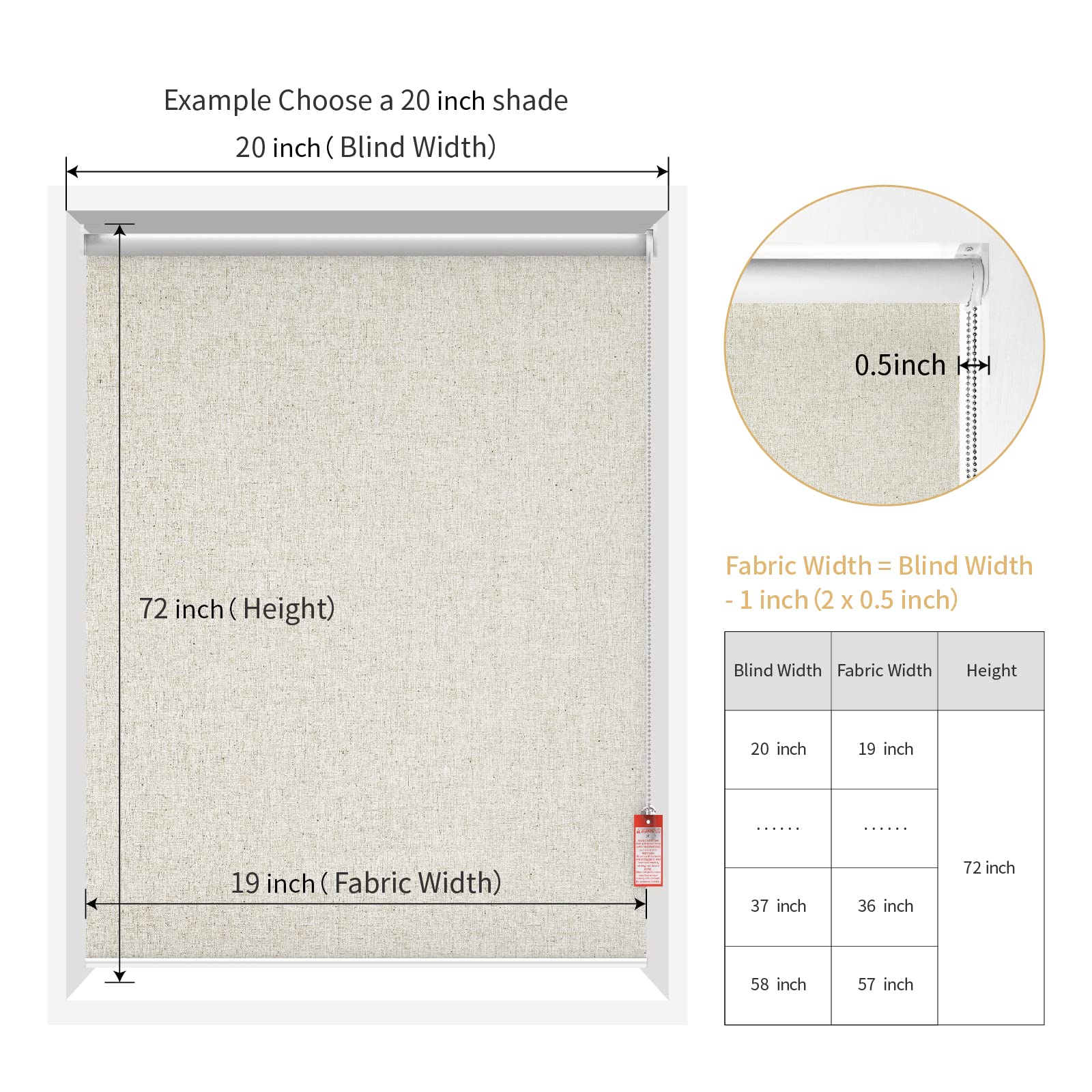 100% Blackout Roller Window Shades - Waterproof, Thermal Insulated & UV Protection Blinds for Home - Easy Install Beige 52
