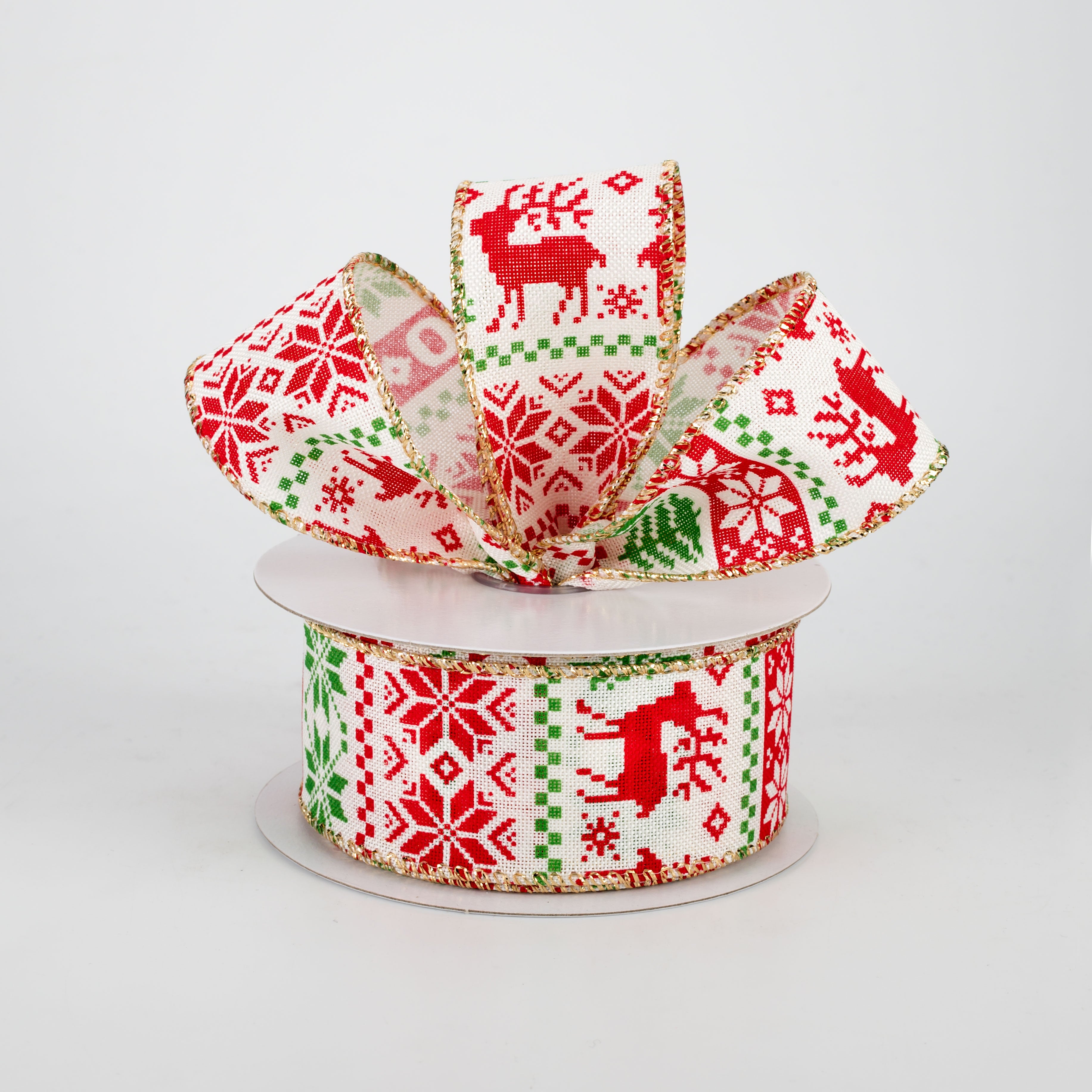 1.5 Inch Christmas Holiday Sweater Ribbon - Red, Green, Gold Decorative Ribbon (10 Yards) for Gift Wrapping, Tree Decorations, DIY Crafts & Holiday Party Decor
