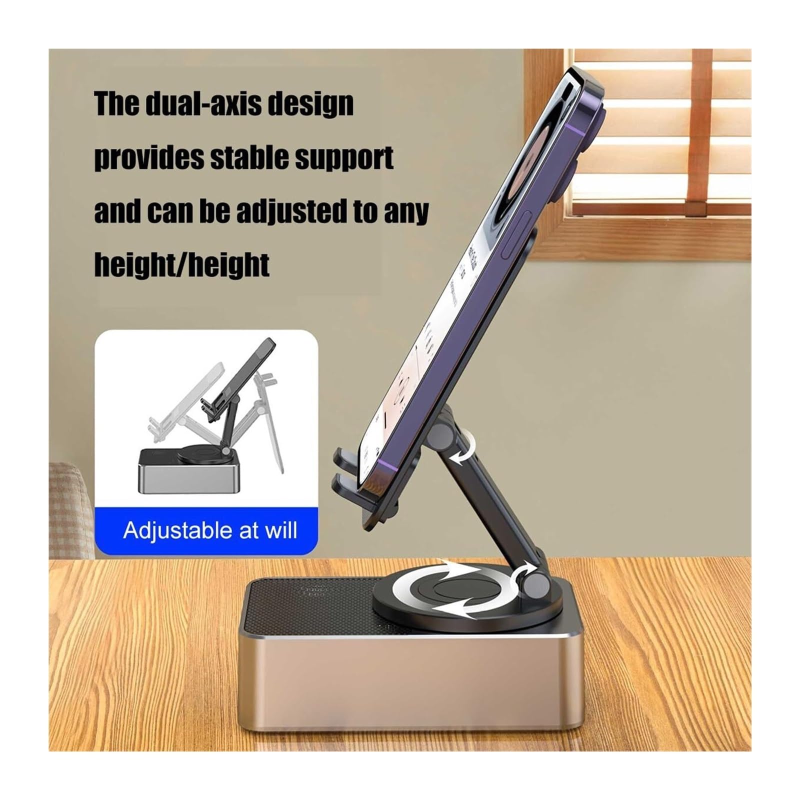 Bluetooth Audio Power Phone Holder & Stand with Wireless Speaker - Foldable Cellphone Stand with Built-in Bluetooth 5.0, Portable Speakerphone for Home Office Desk, Car Dashboard & Travel (Gray) - Perfect for Video Calls, Music Streaming & Hands-Free Calling